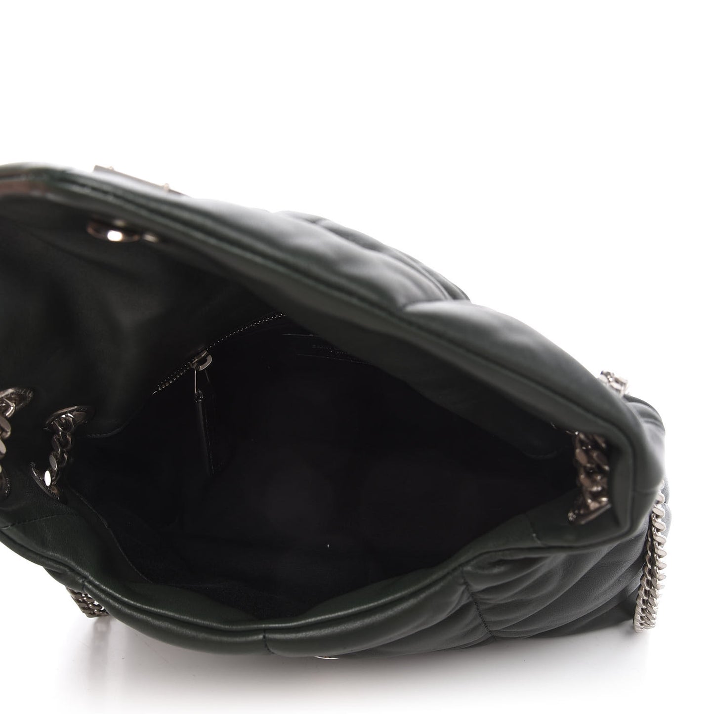 Lambskin Quilted Small Loulou Puffer Monogram Chain Satchel Dark Green