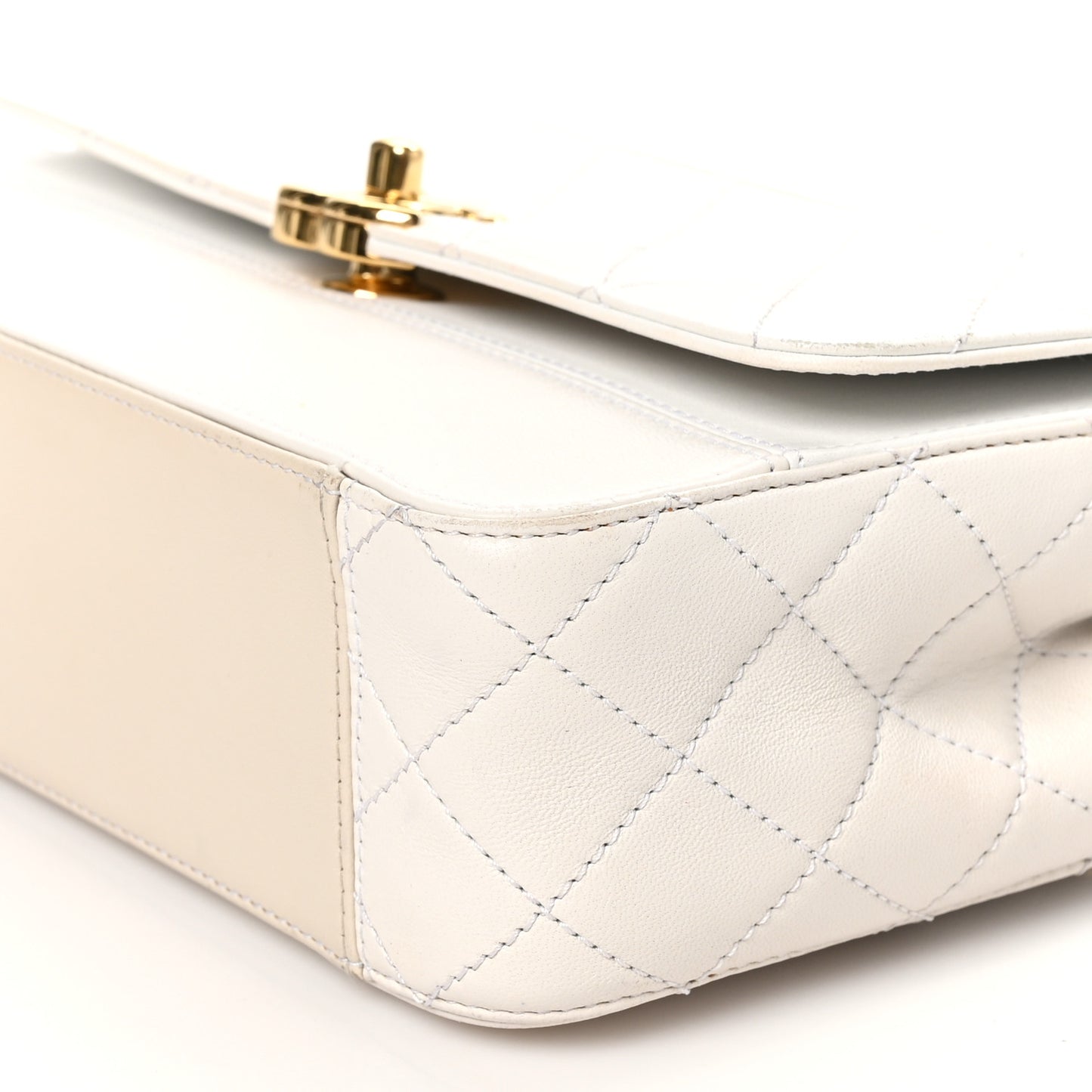 Lambskin Calfskin Quilted Shoulder Flap Bag Beige White