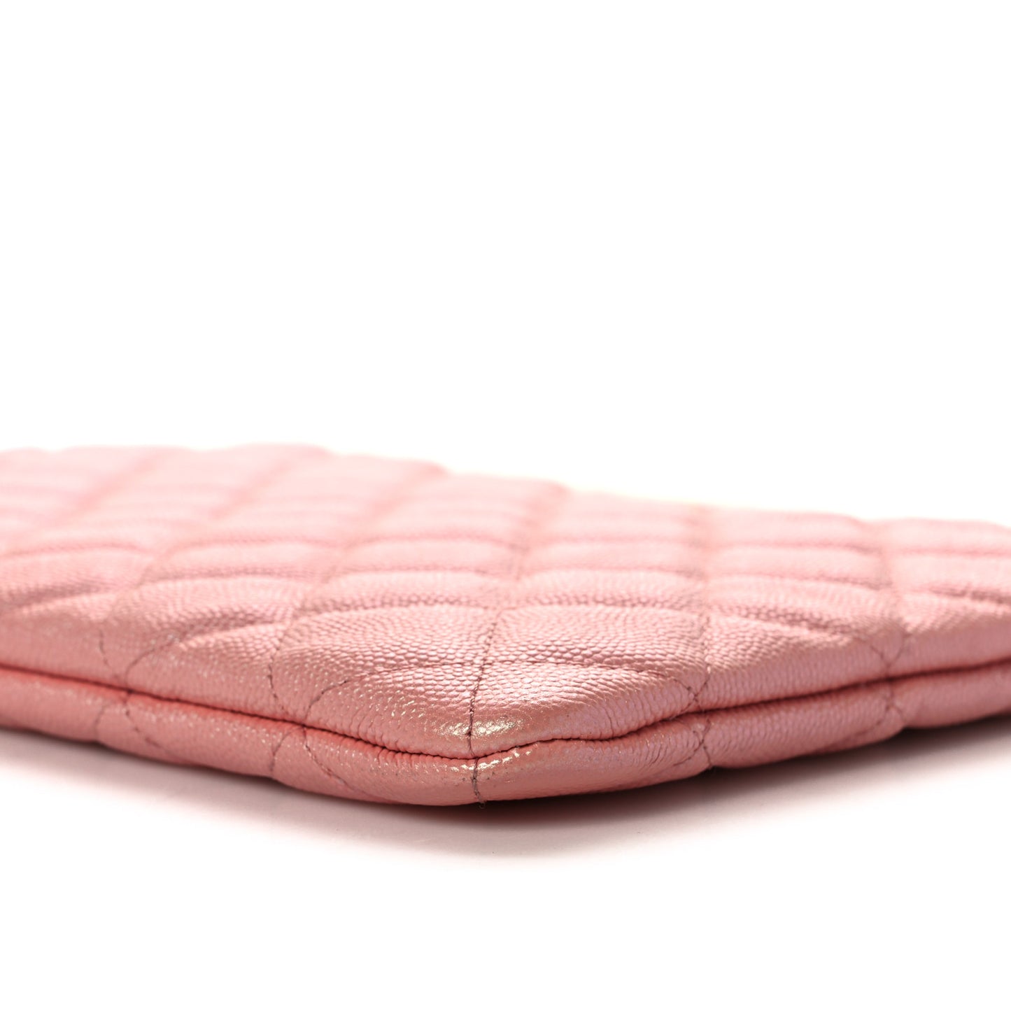 Iridescent Caviar Quilted Medium Cosmetic Case Rose Pink