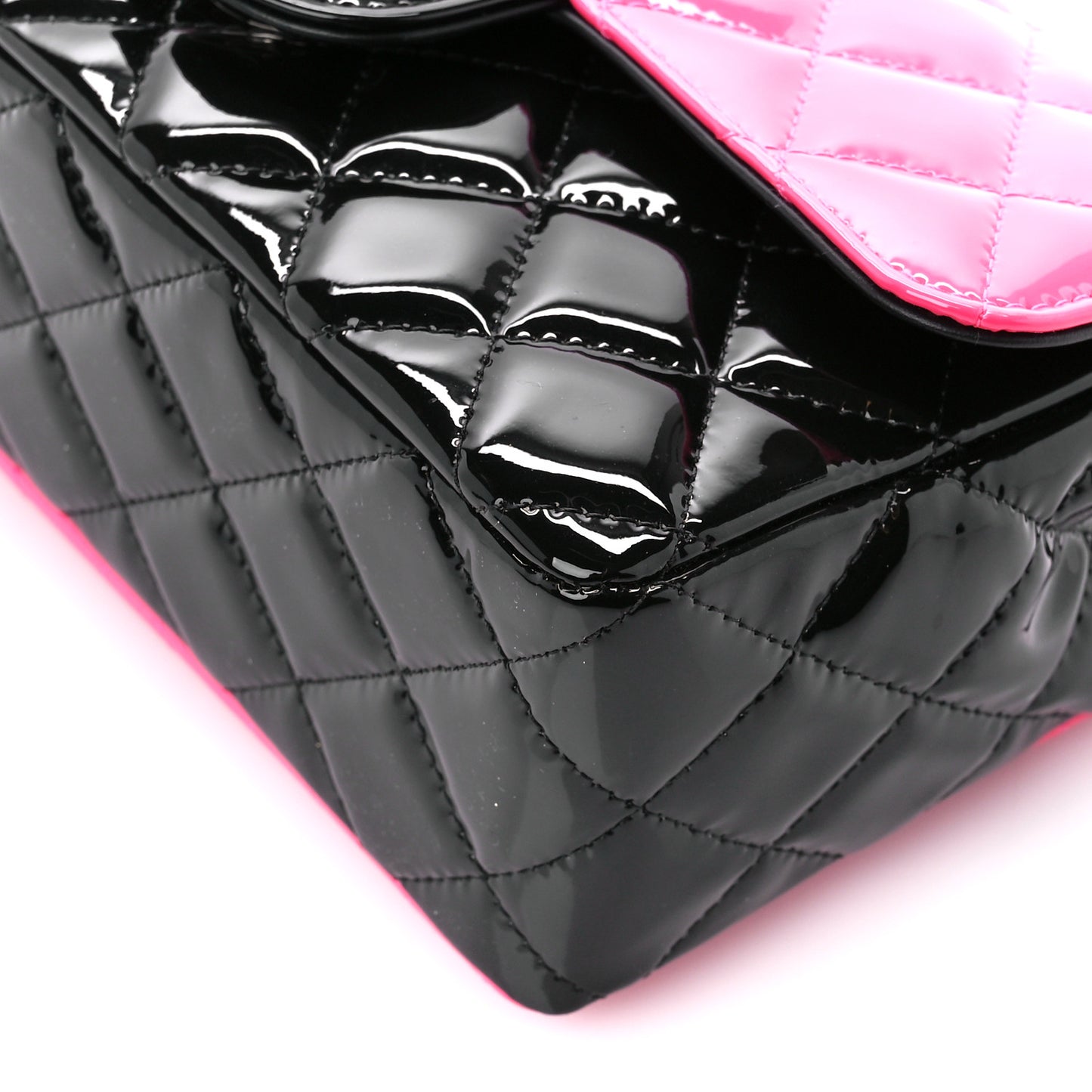 Patent Calfskin Quilted Bi-Color Mini Rectangular Flap Pink Black