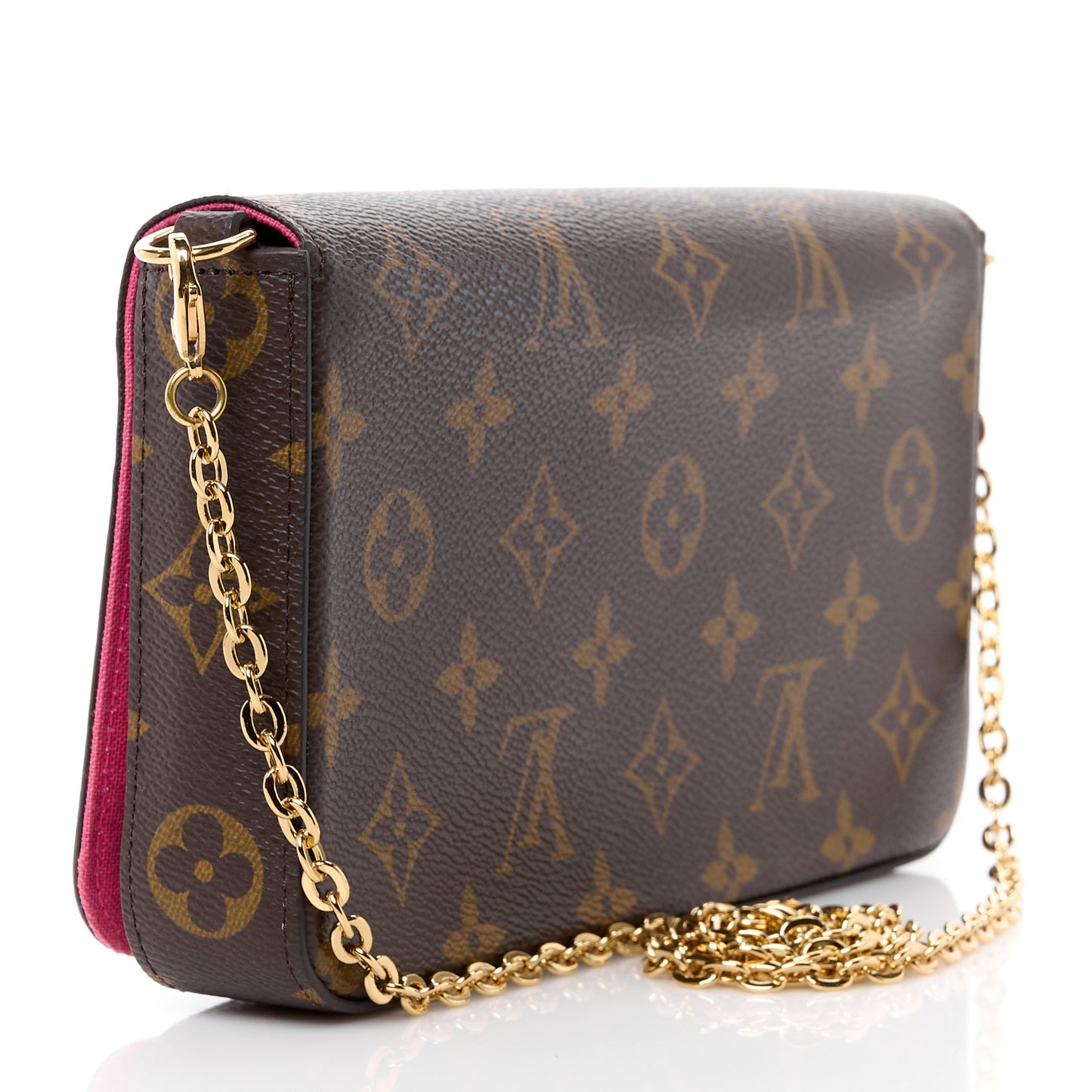 LOUIS VUITTON Monogram 2021 Christmas Animation Hollywood Pochette Felicie Chain Wallet Fuchsia