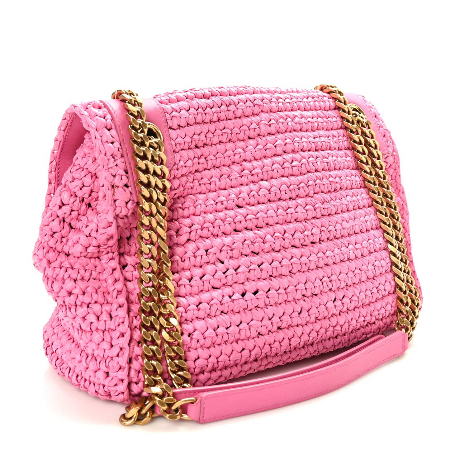 Raffia Calfskin Monogram Medium Niki Chain Satchel Bright Pink