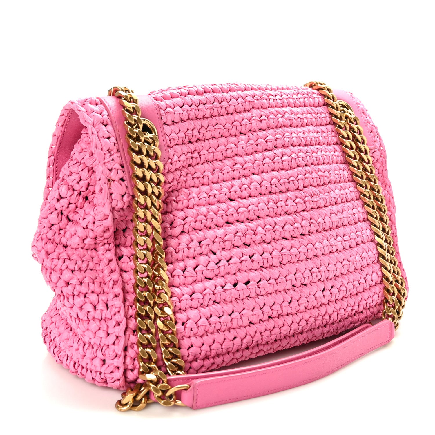 Saint Laurent Raffia Calfskin Monogram Medium Niki Chain Satchel Bright Pink 3 of 9
