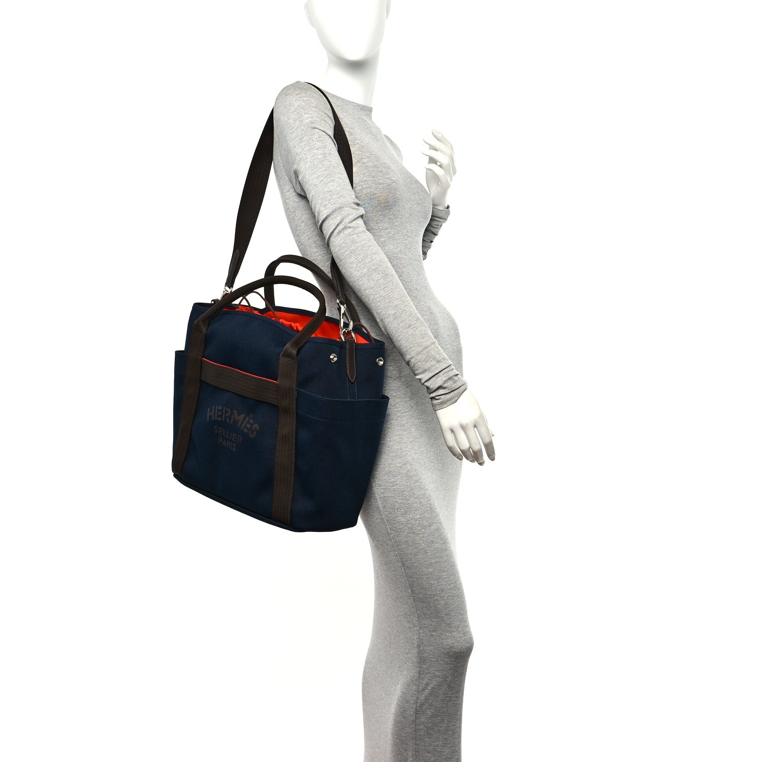 Hermes Toile Sac De Pansage Groom Bleu Navy Feu 2 of 11