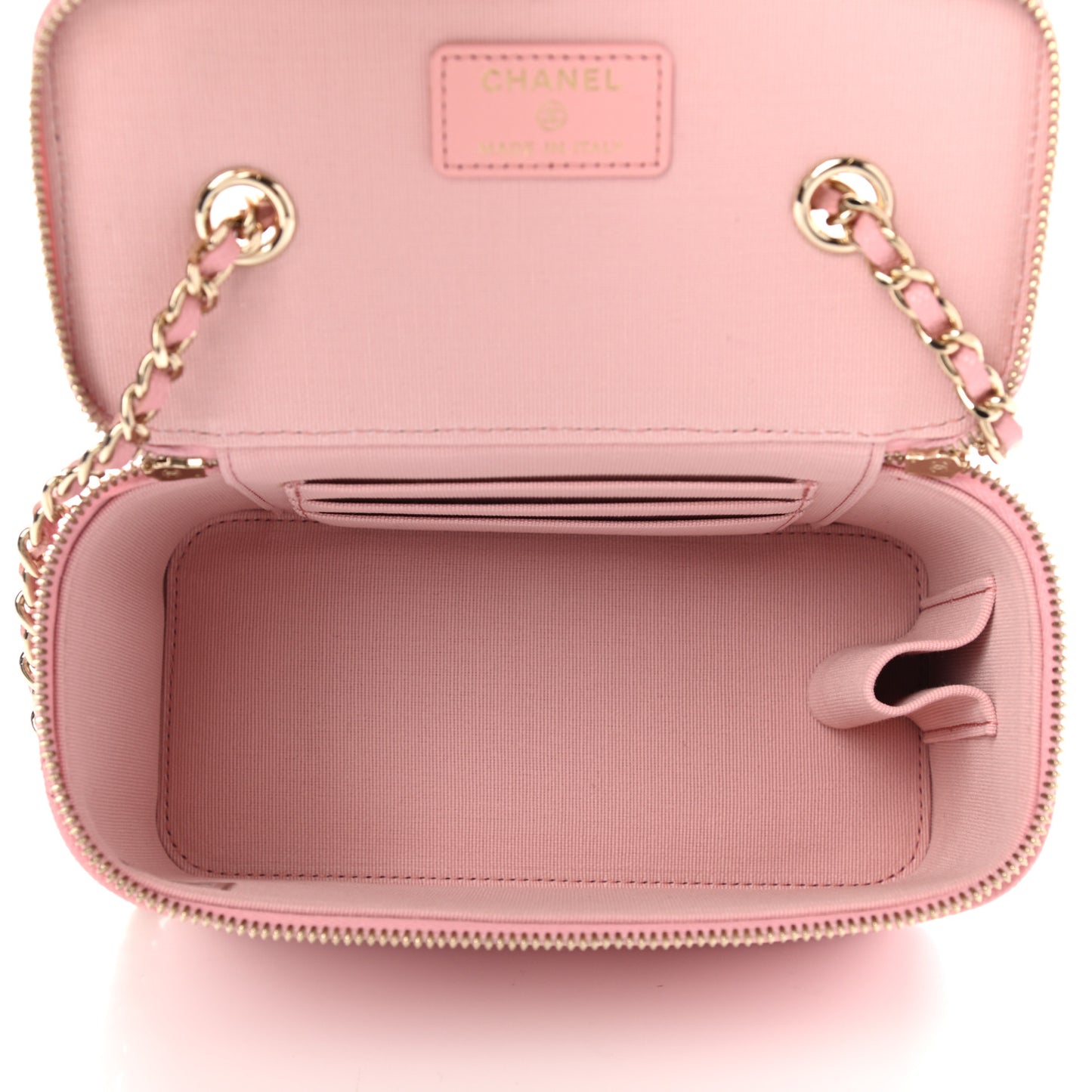 Caviar Quilted Small Vanity Case With Chain Pink