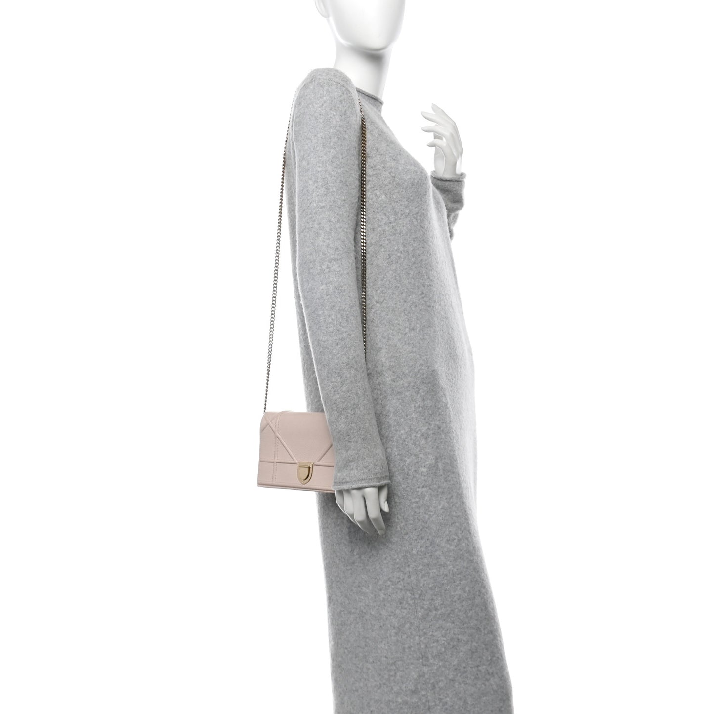 Grained Calfskin Diorama Wallet on Chain Pouch Rose Poudre