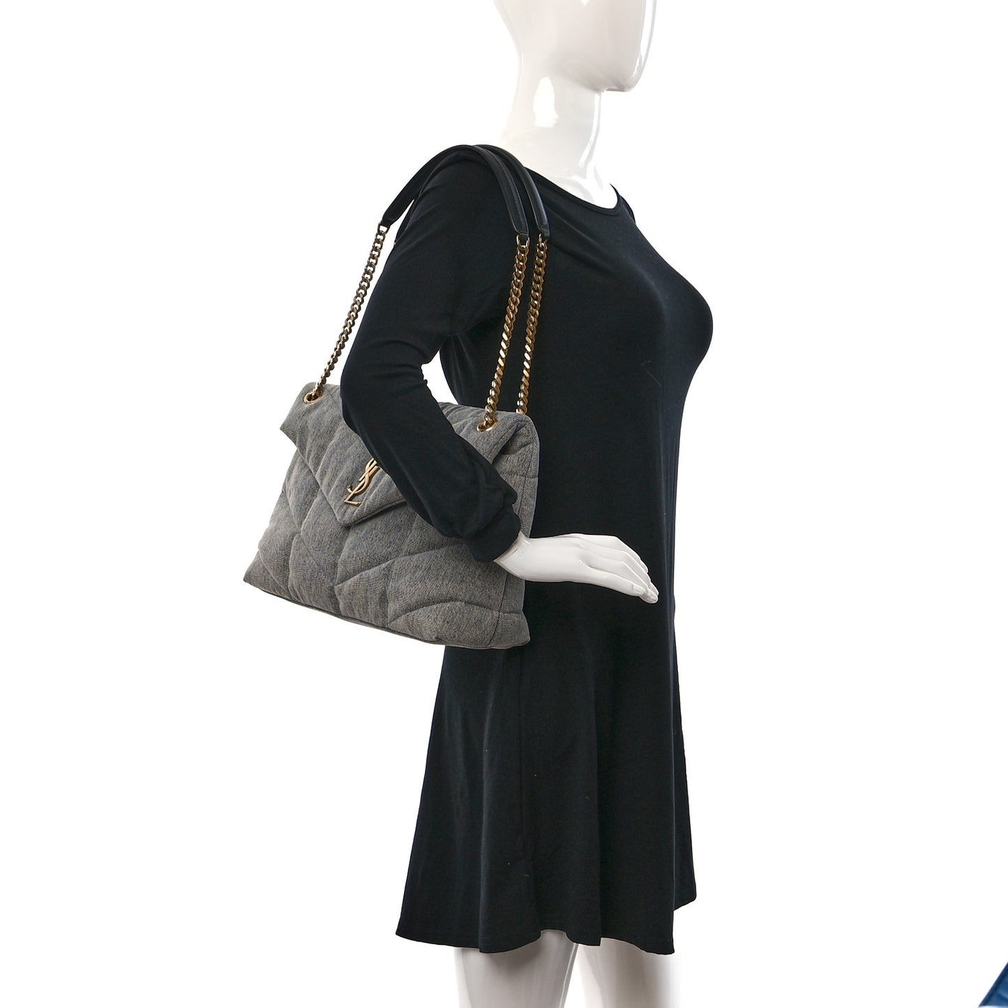 Denim Quilted Medium Loulou Puffer Monogram Chain Satchel Azur