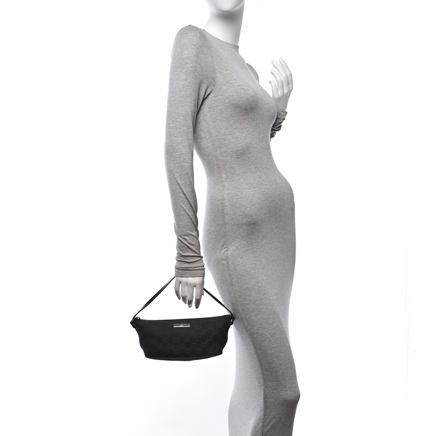 Gucci Denim Monogram Boat Pochette Dark Brown 2 of 10