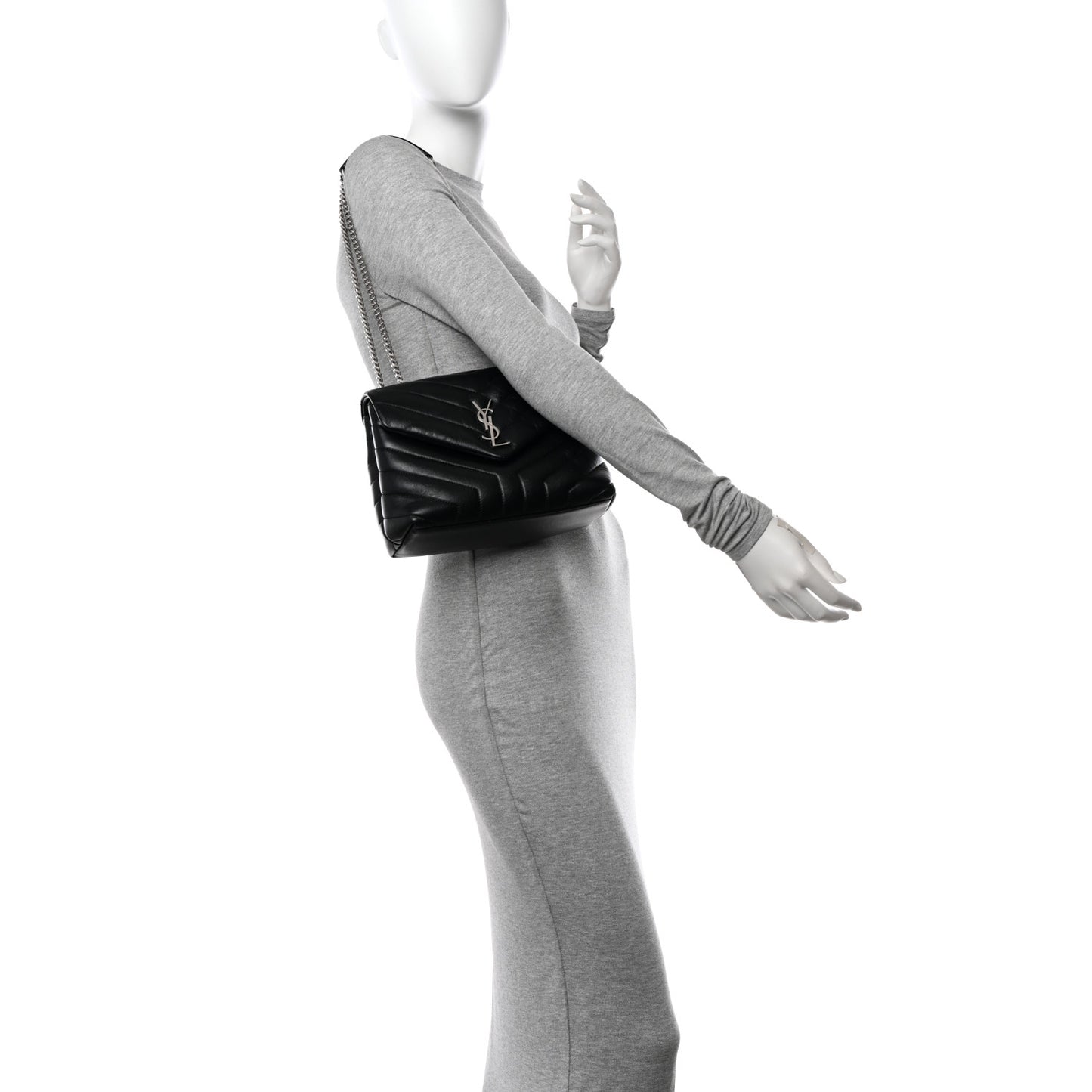 Calfskin Y Quilted Monogram Small Loulou Chain Satchel Black