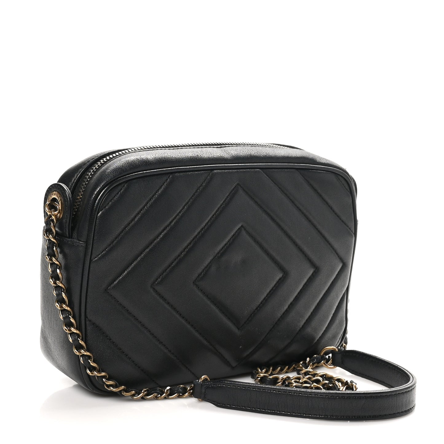 Lambskin Chevron Quilted Pyramid CC Camera Case Black