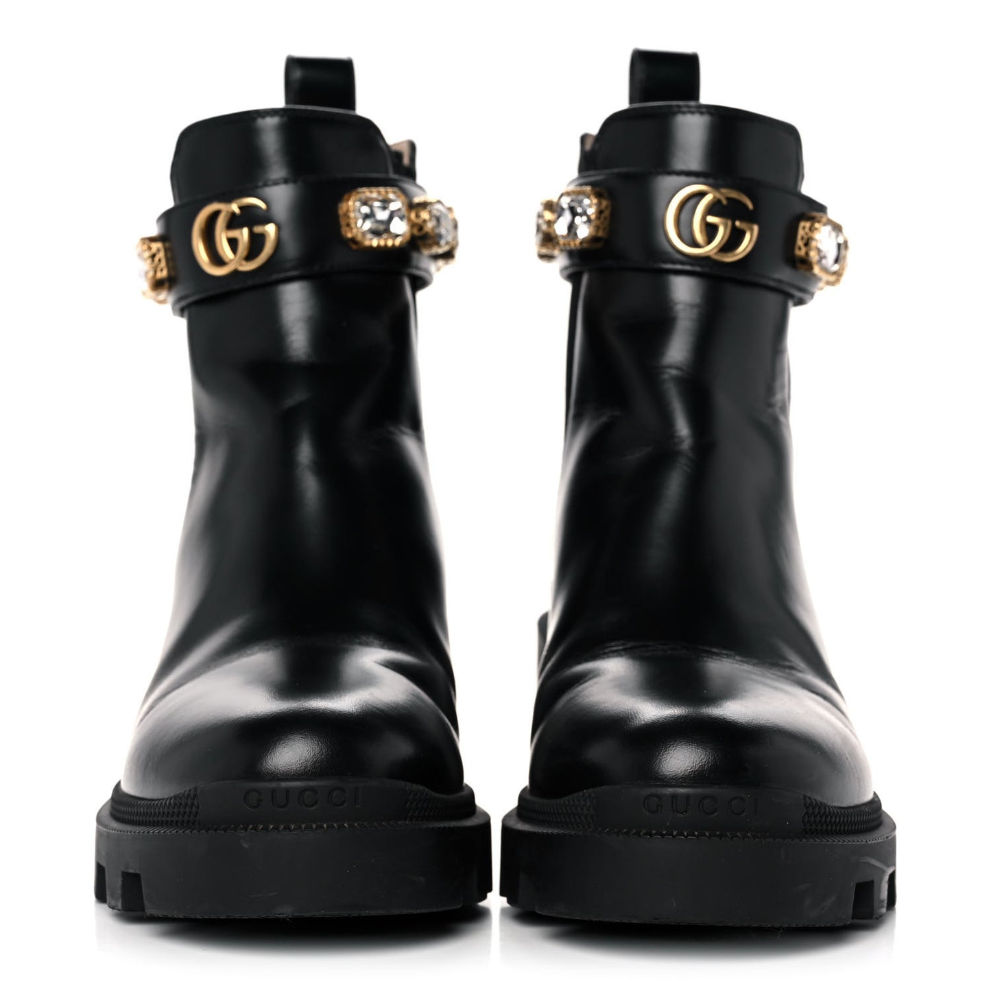 Calfskin Crystal GG Trip Chelsea Ankle Boots 36 Black