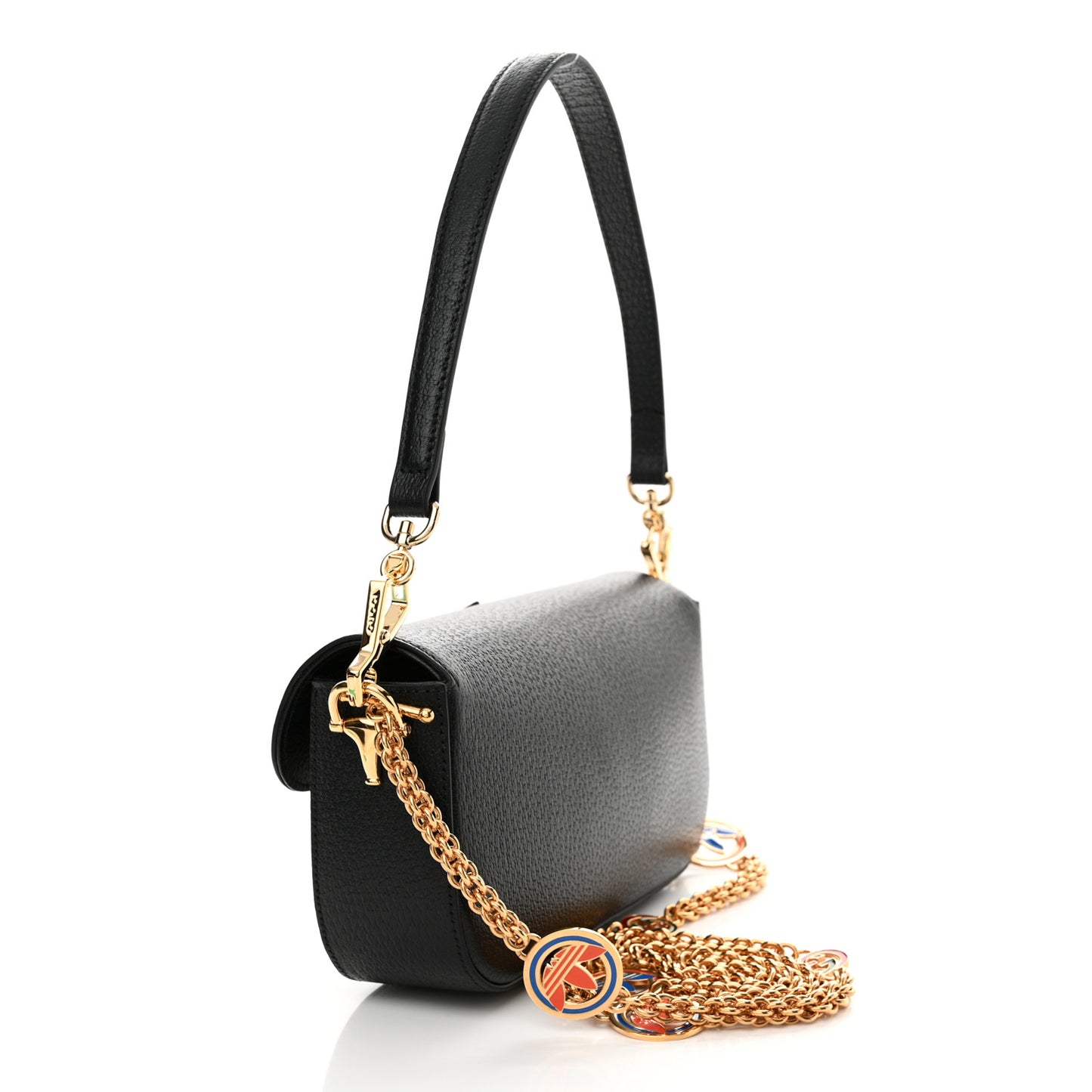 X ADIDAS Textured Dollar Calfskin Web Small Trefoil Horsebit 1955 Shoulder Bag Black Off White