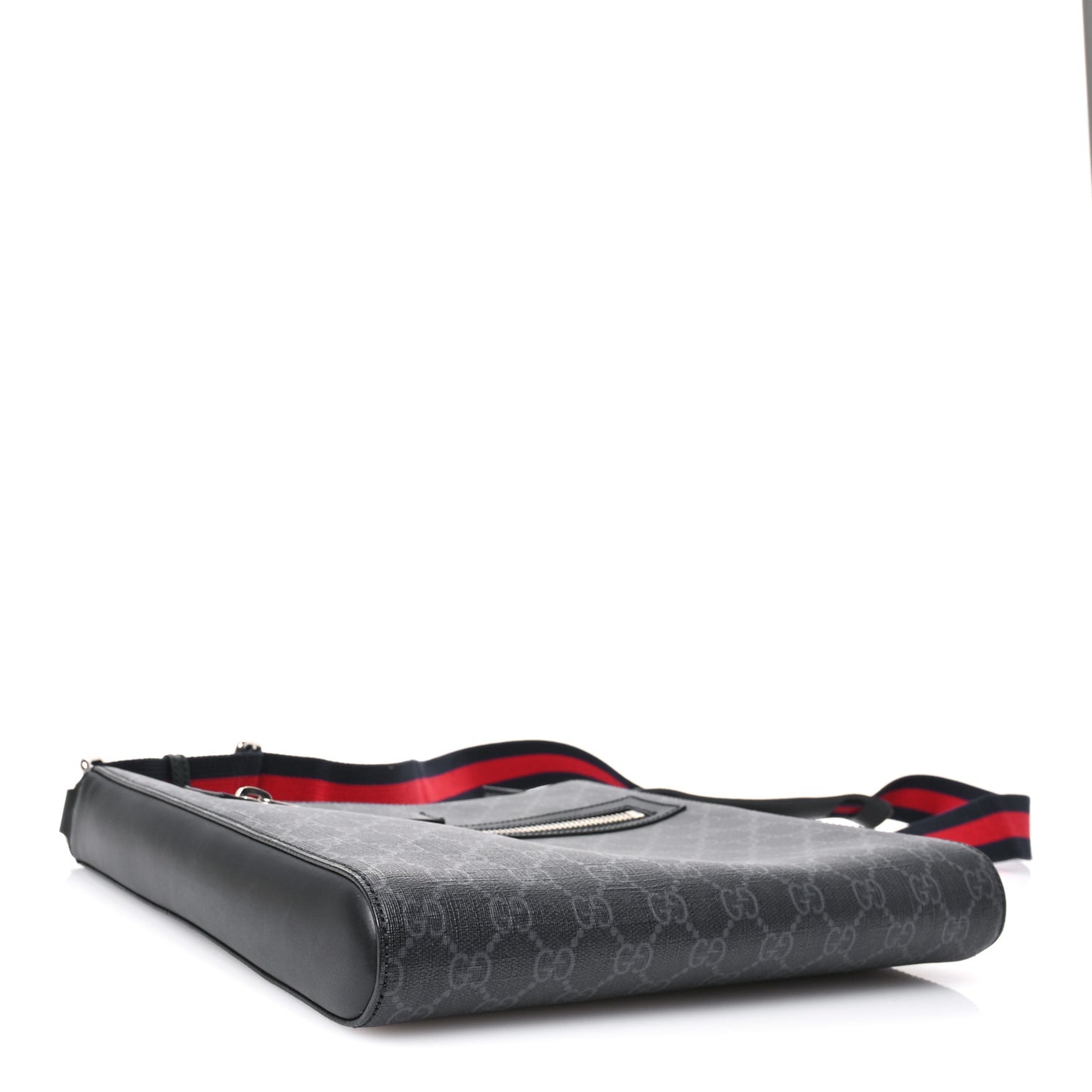 GG Supreme Monogram Appia Calfskin Web Flat Messenger Bag Black Grey