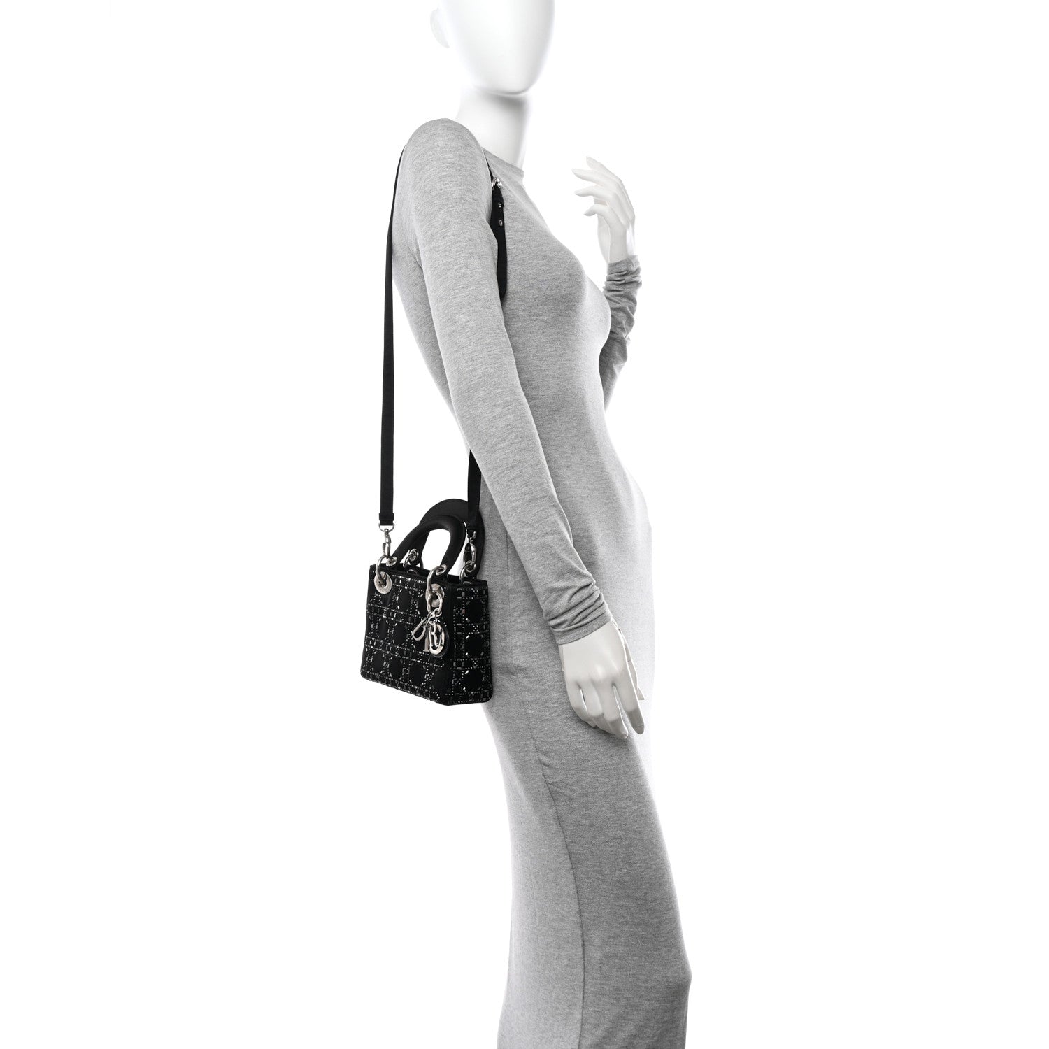 Christian Dior Satin Crystal Cannage Mini Lady Dior Black 2 of 12