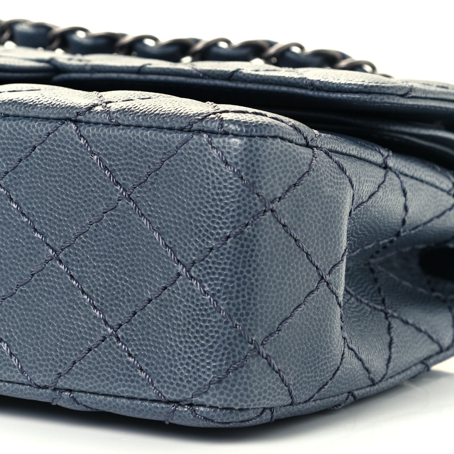 Caviar Quilted Medium Double Flap Grey