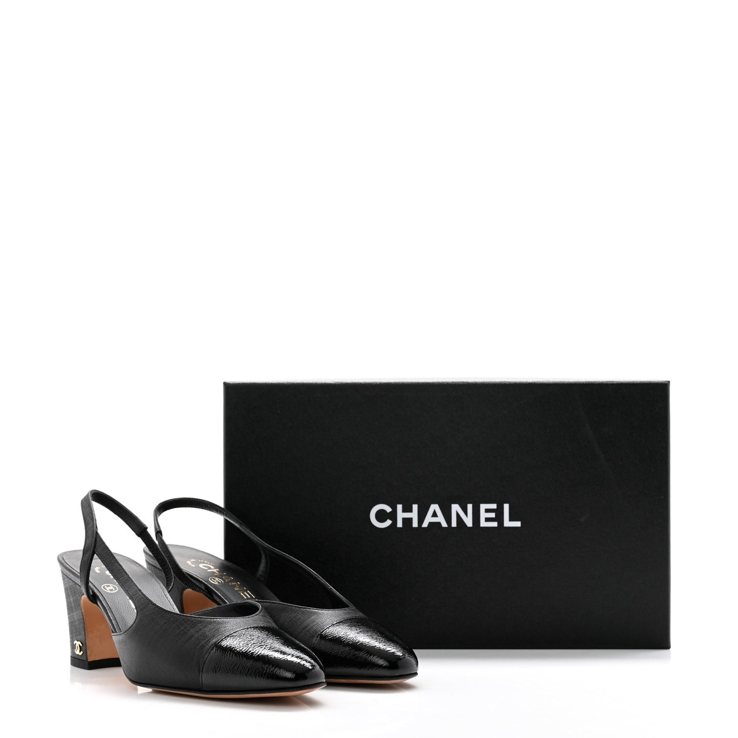 Textured Calfskin Glazed Goatskin Cap CC Slingback Pumps 36 Black