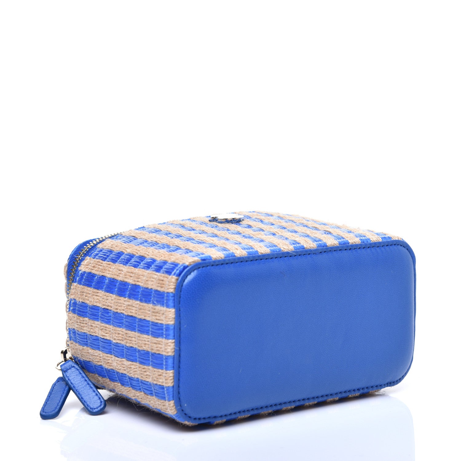 Chanel Raffia Jute Striped Small Vanity Case With Chain Blue Beige 7 of 10