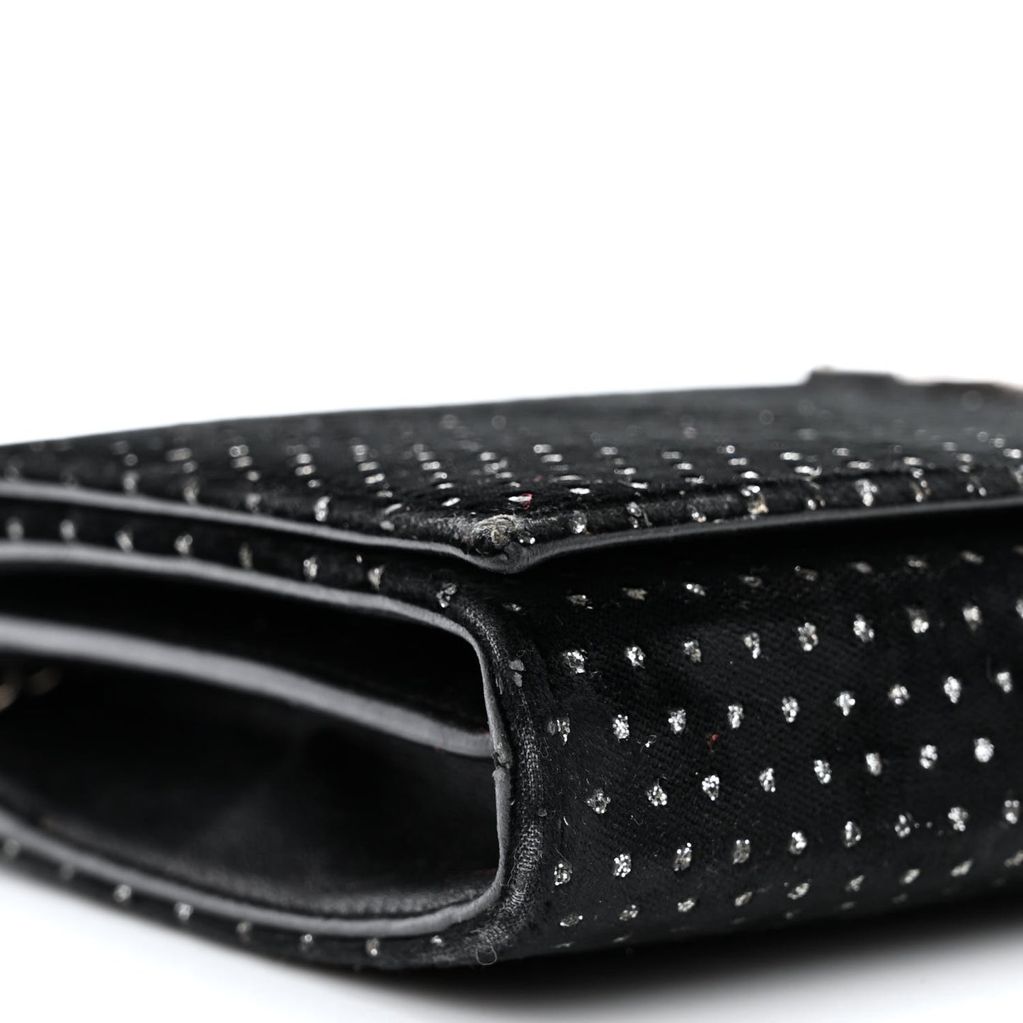 Velvet Crystal Monogram Chain Wallet Black