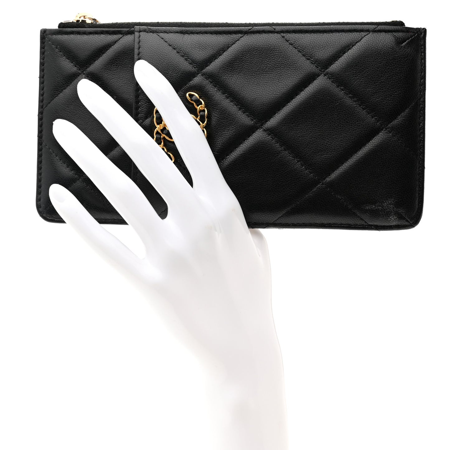 Lambskin Quilted Chanel 19 Phone and Card Holder Black
