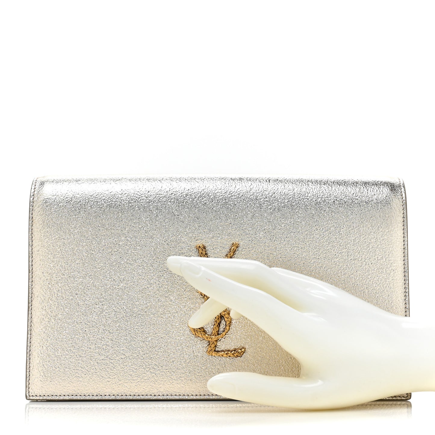 Metallic Calfskin Medium Serpent Clutch Gold