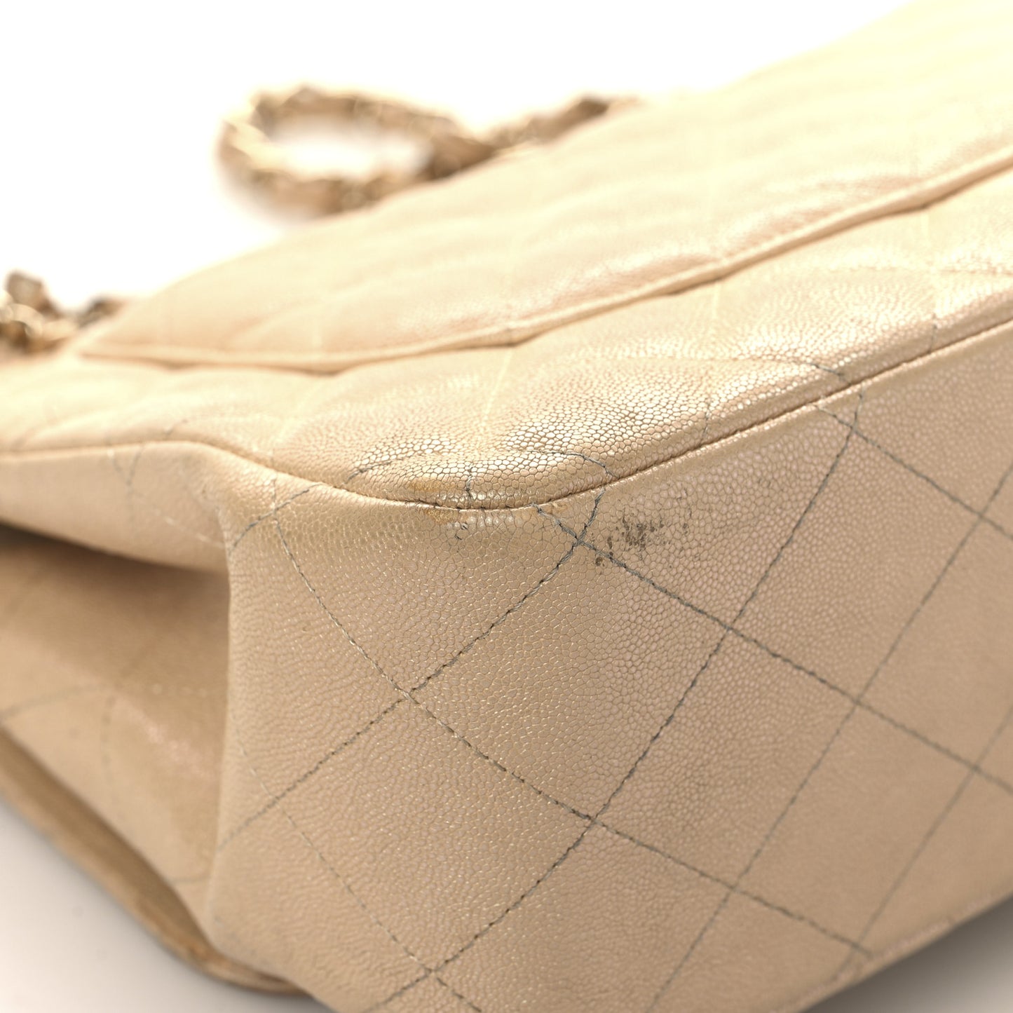 Iridescent Caviar Quilted Jumbo Double Flap Beige