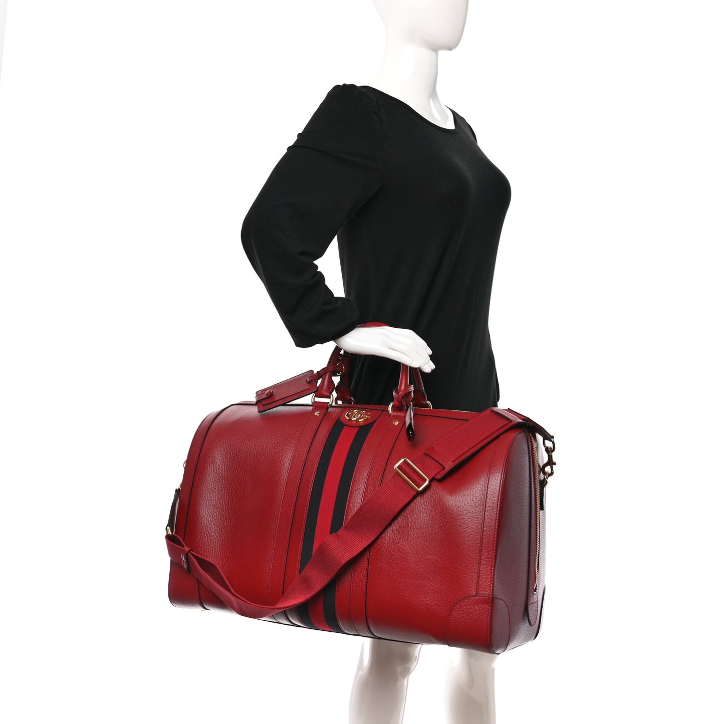 Textured Dollar Calfskin Web Large Savoy Duffle Bag Red