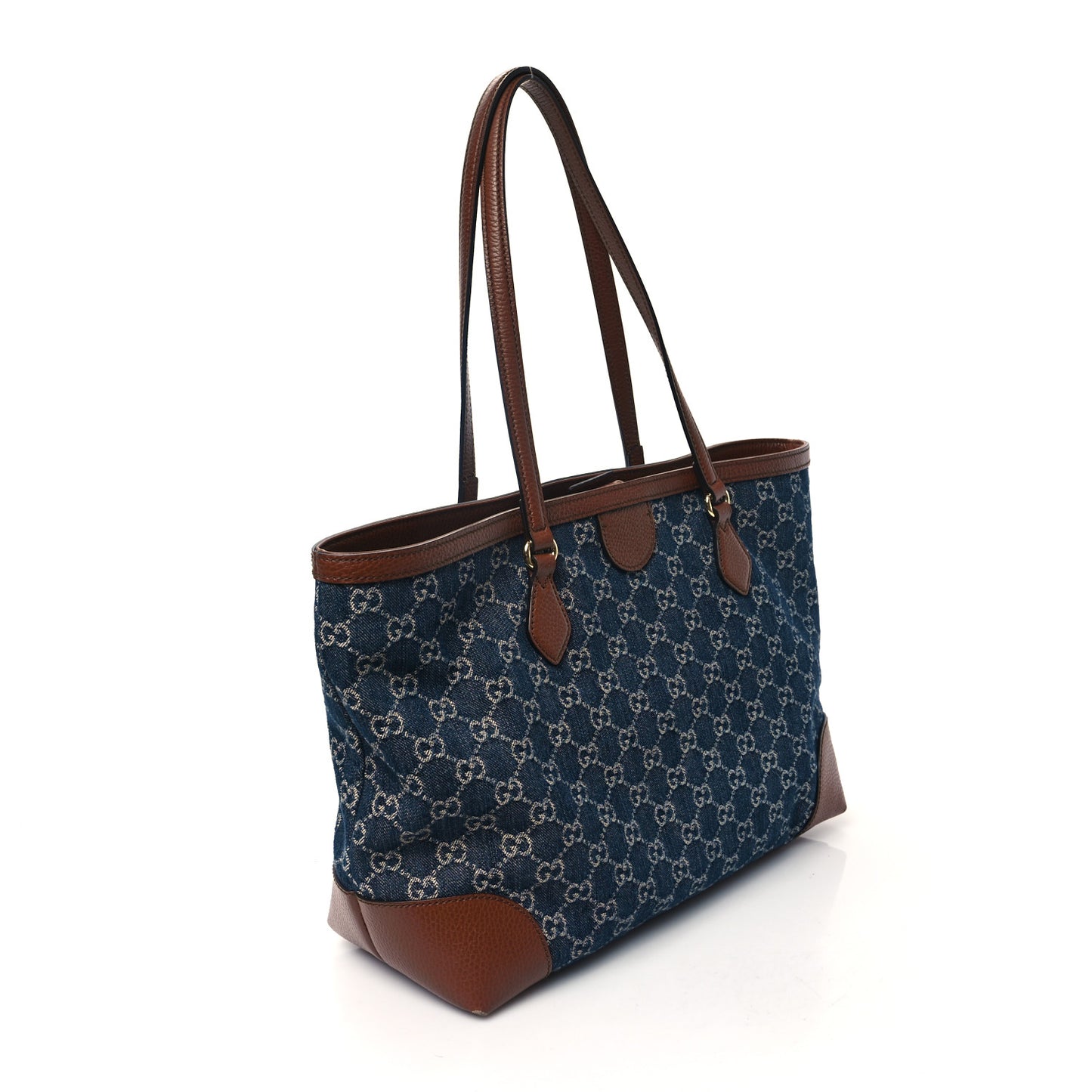 New Denim GG Monogram Medium Ophidia Shopping Tote Blue Tea Cuir