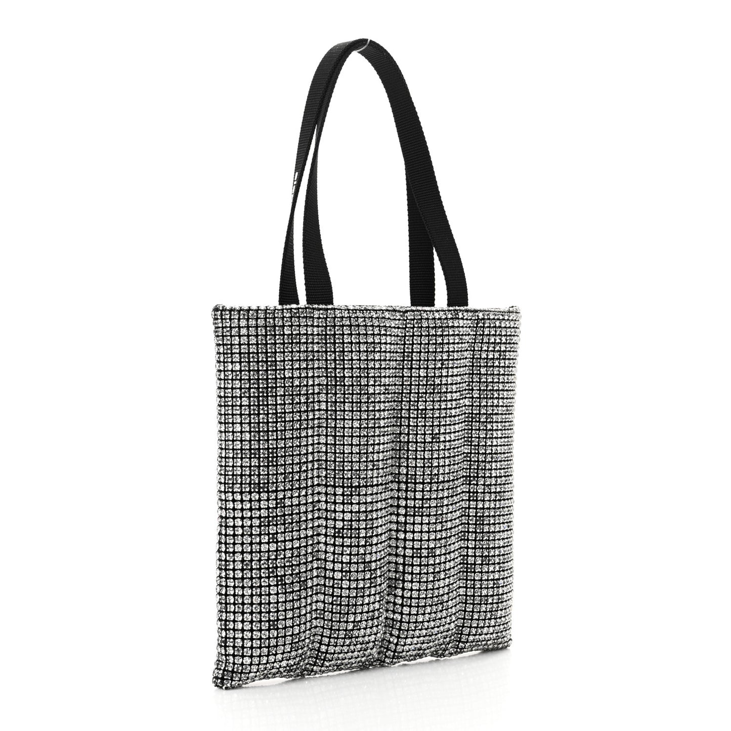 Mesh Crystal Rhinestone Quilted Heiress Tote Black White