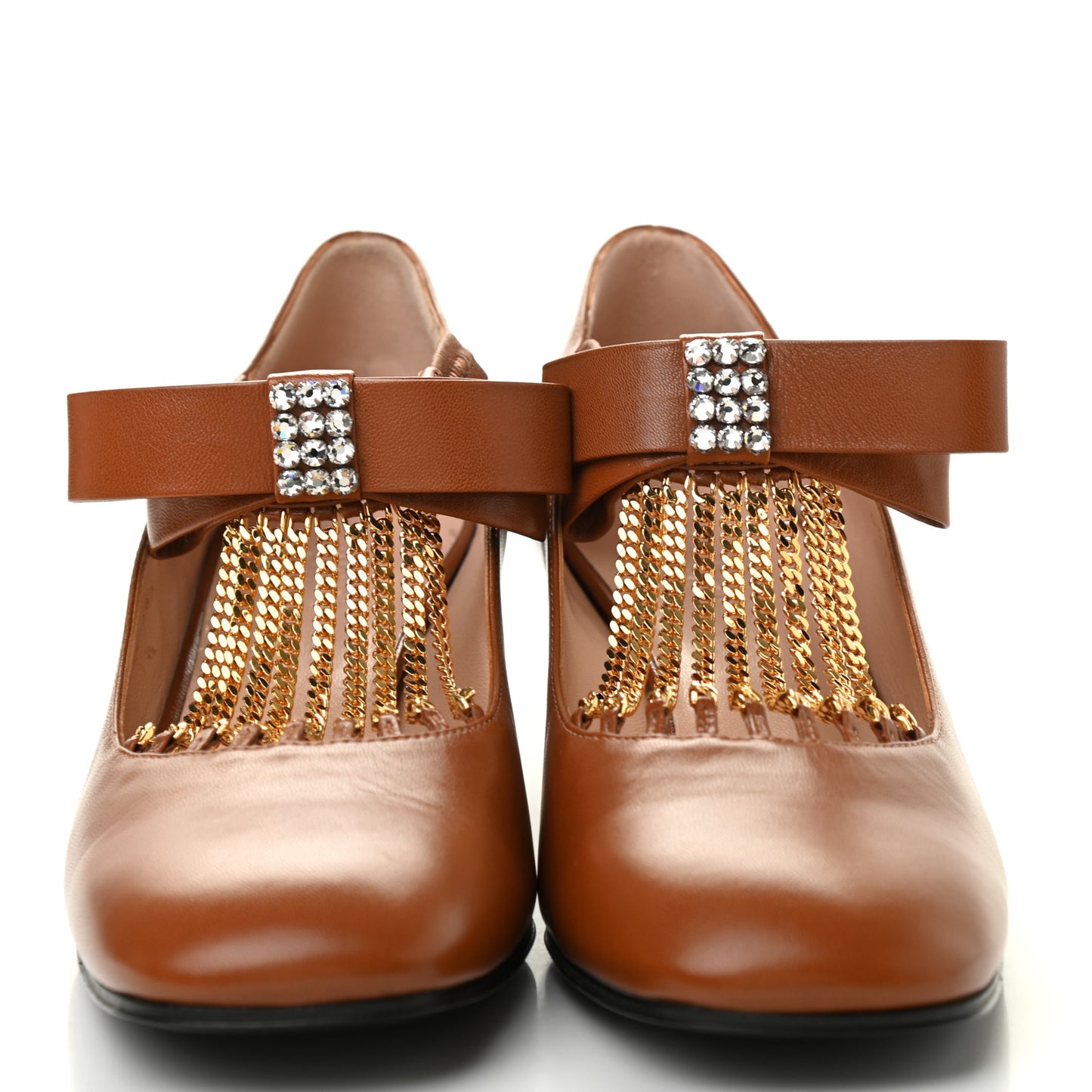 Nappa Crystal Bonny Bow Mary Jane Pumps 36.5 Brown
