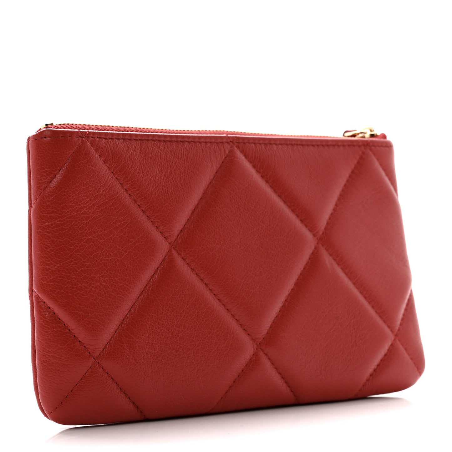 Shiny Goatskin Quilted Small Chanel 19 Pouch Red