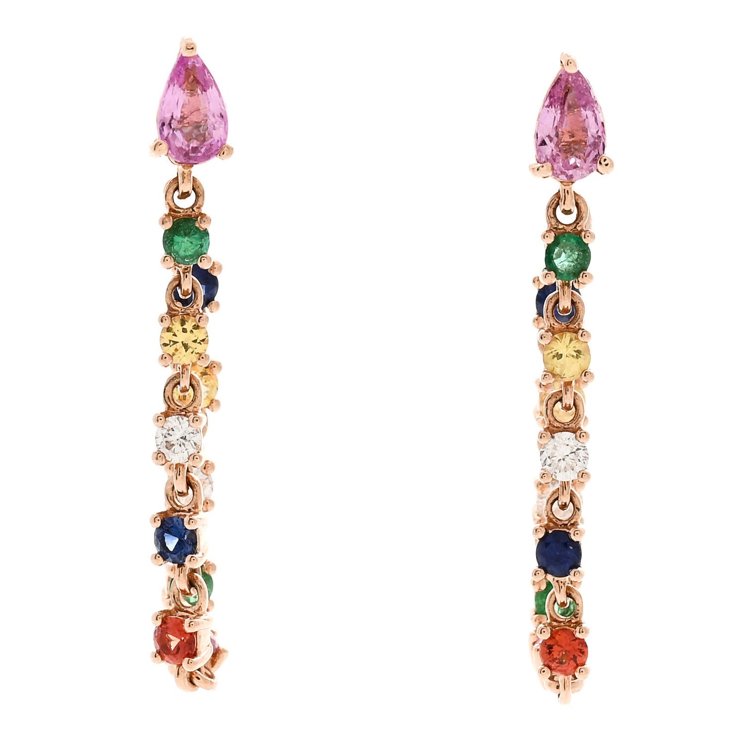 18K Rose Gold Diamond Rainbow Sapphire Emerald Loop Earrings