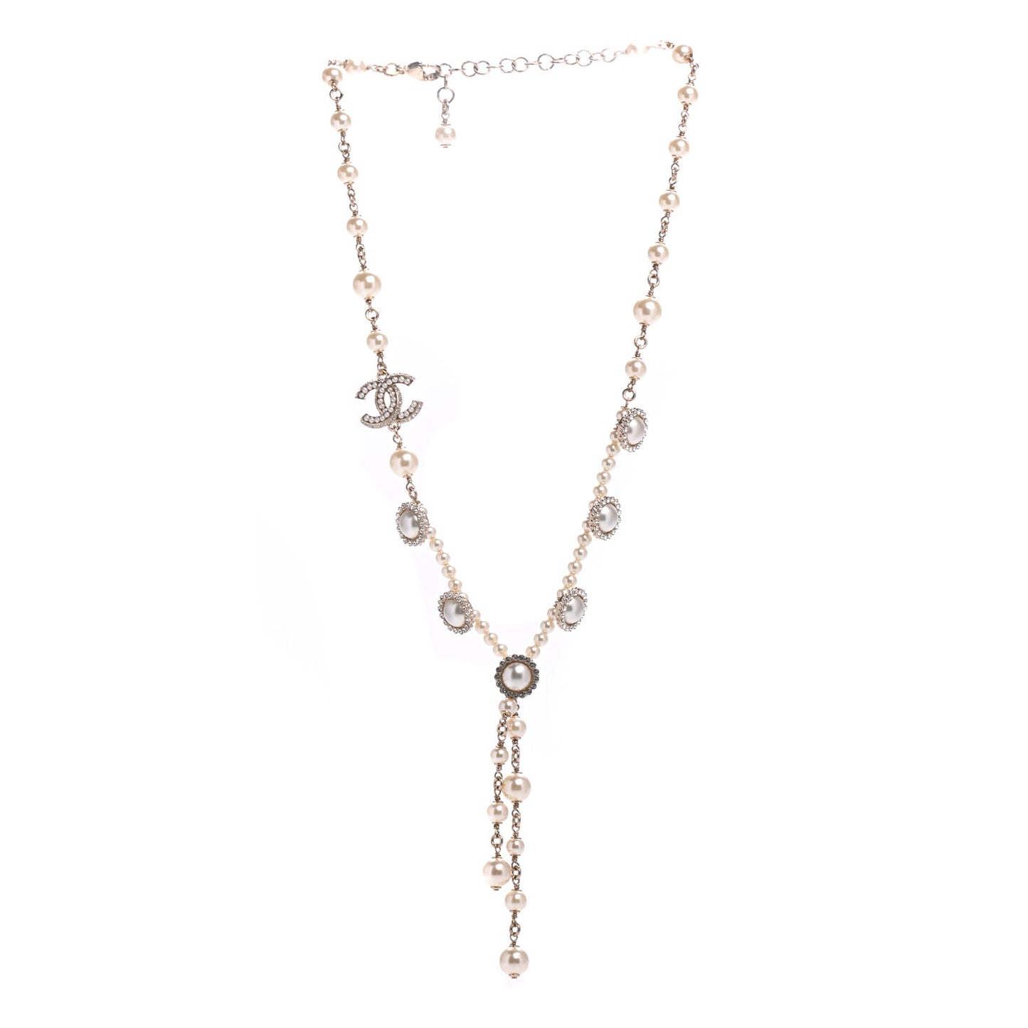 Pearl Crystal CC Short Logo Necklace Gold
