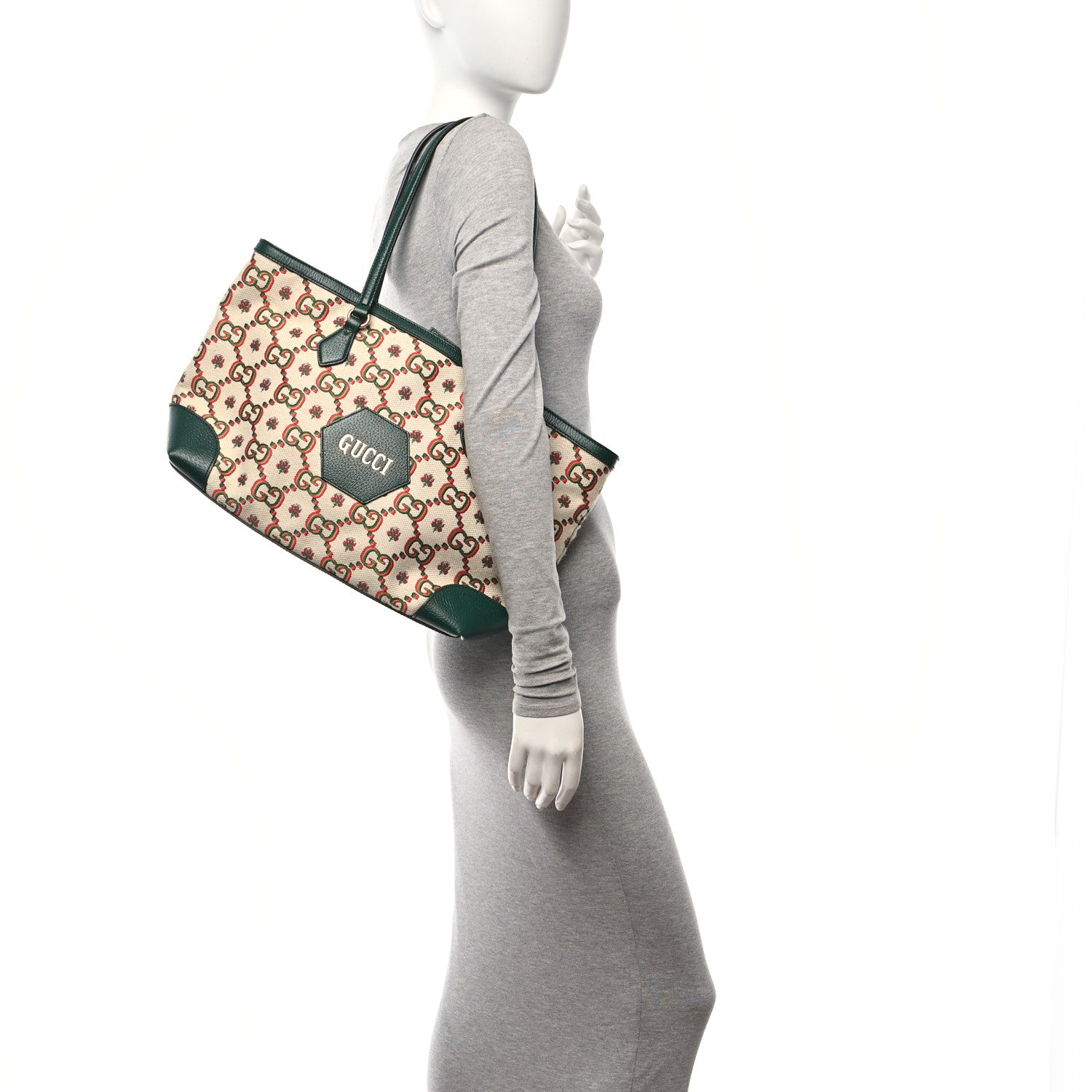 Gucci Cotton Textured Dollar Calfskin GG Monogram Floral Medium Gucci 100 Ophidia Tote Bag Beige Green Multicolor Vintage Green 2 of 9