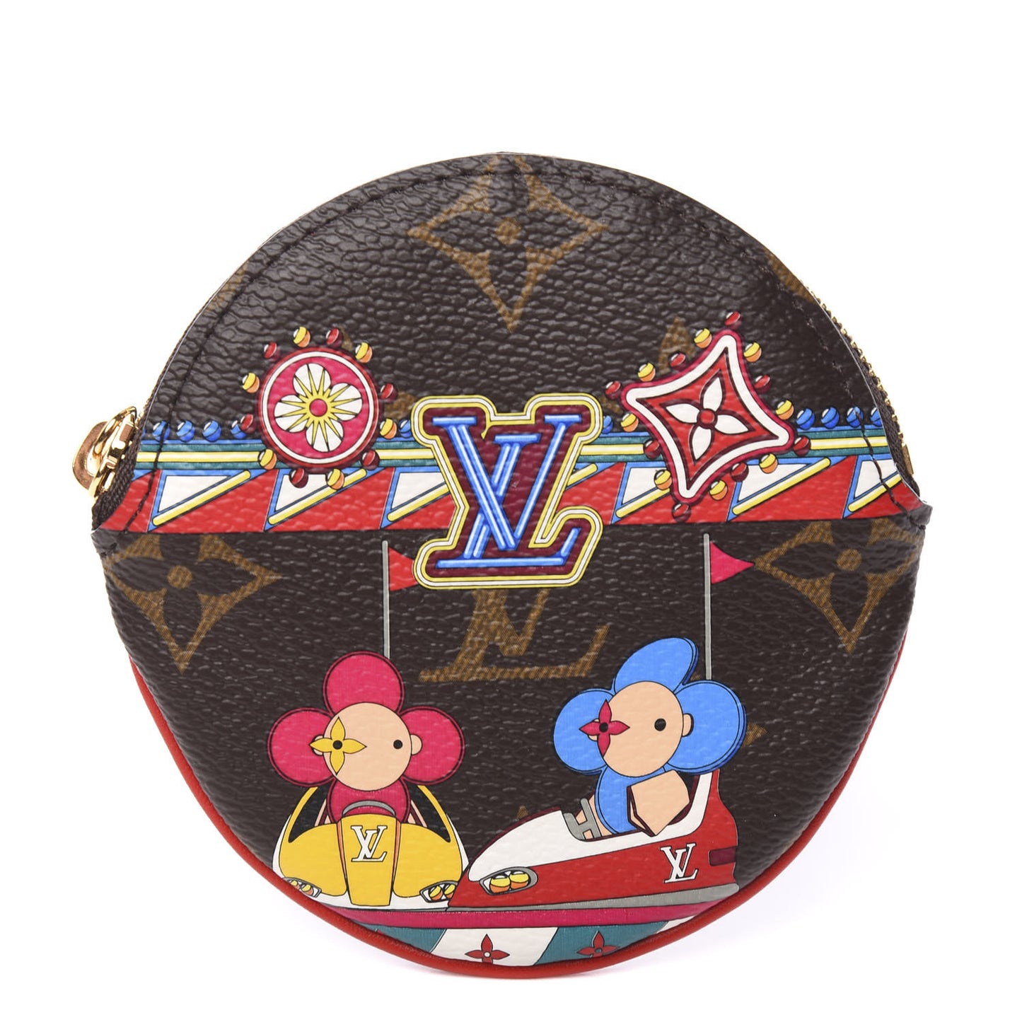 Monogram 2020 Christmas Animation Bumper Cars Round Coin Purse Coquelicot