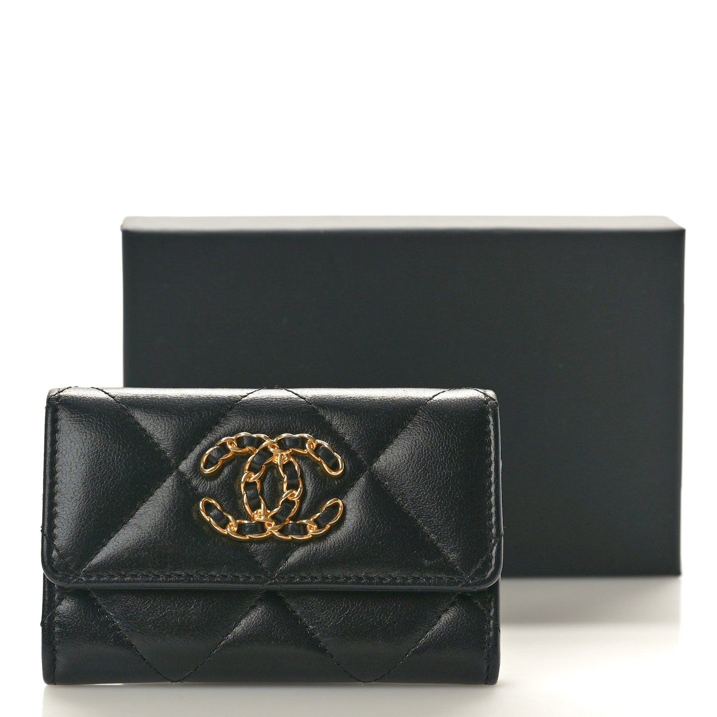 Lambskin Quilted Chanel 19 Flap Card Holder Black