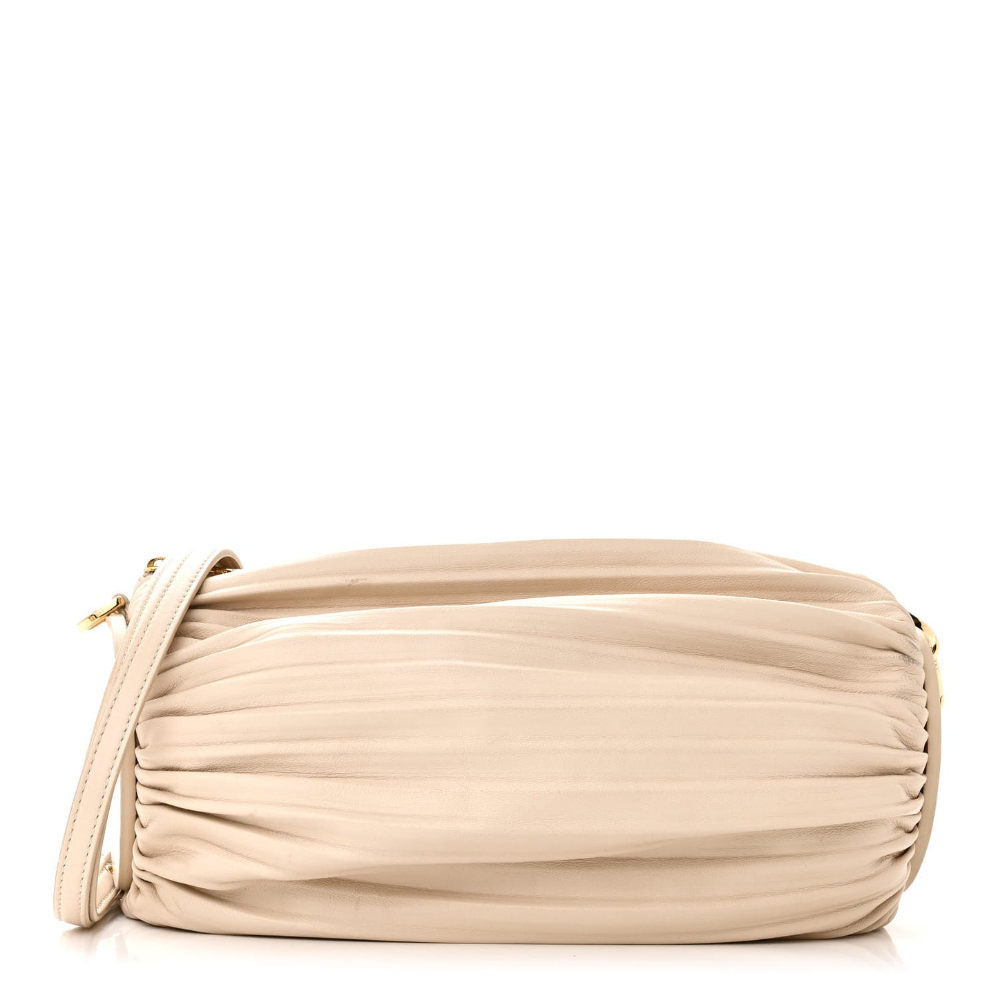 Lambskin Pleated Bracelet Pouch Shoulder Bag White
