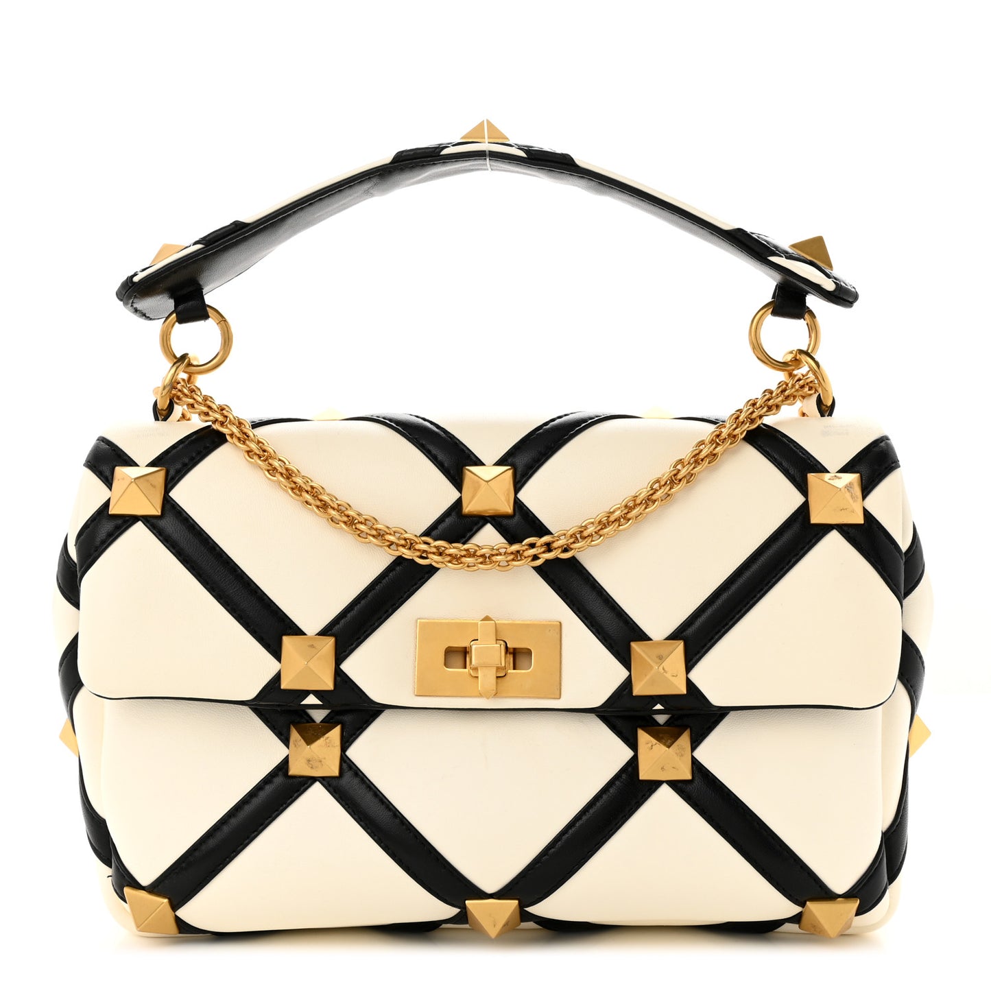 Nappa Large Roman Stud Shoulder Bag Ivory Black