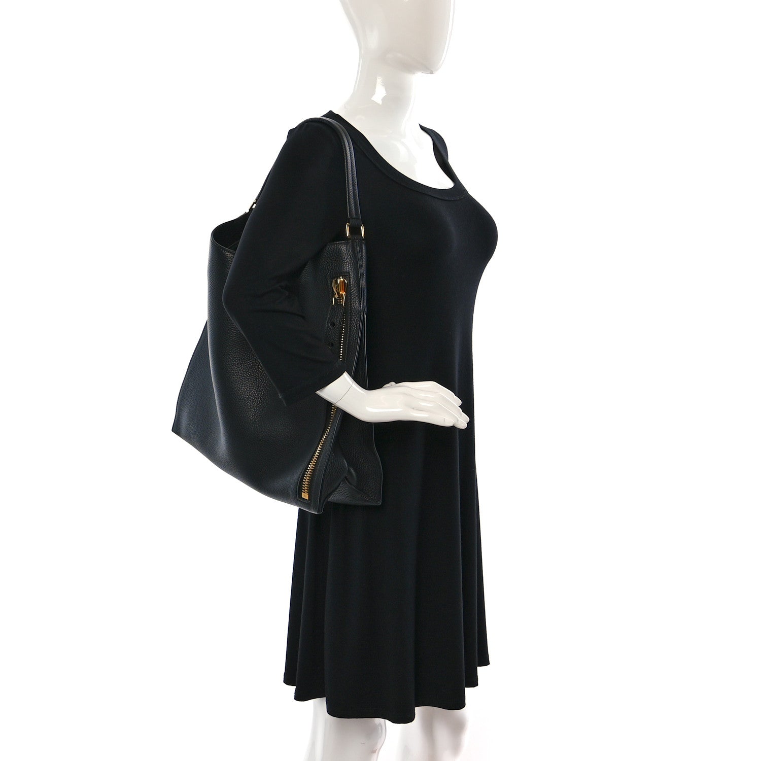 Tom Ford Pebbled Calfskin Small Alix Padlock Zip Hobo Bag Black 2 of 14