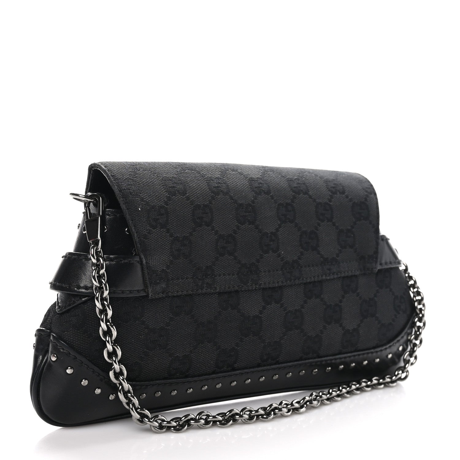 Gucci Monogram Studded Horsebit Clutch Black 2 of 9