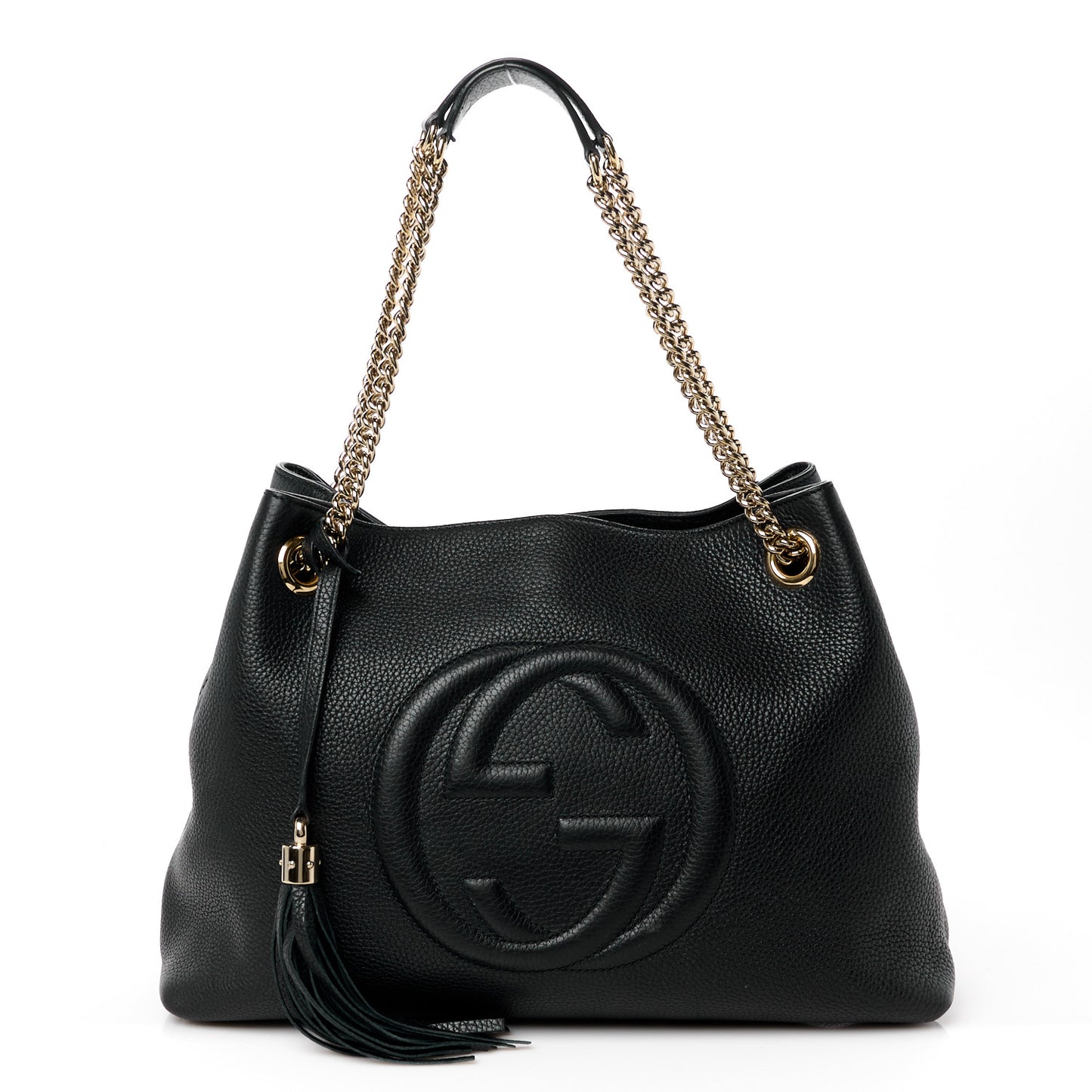 Pebbled Calfskin Medium Soho Chain Shoulder Bag Black