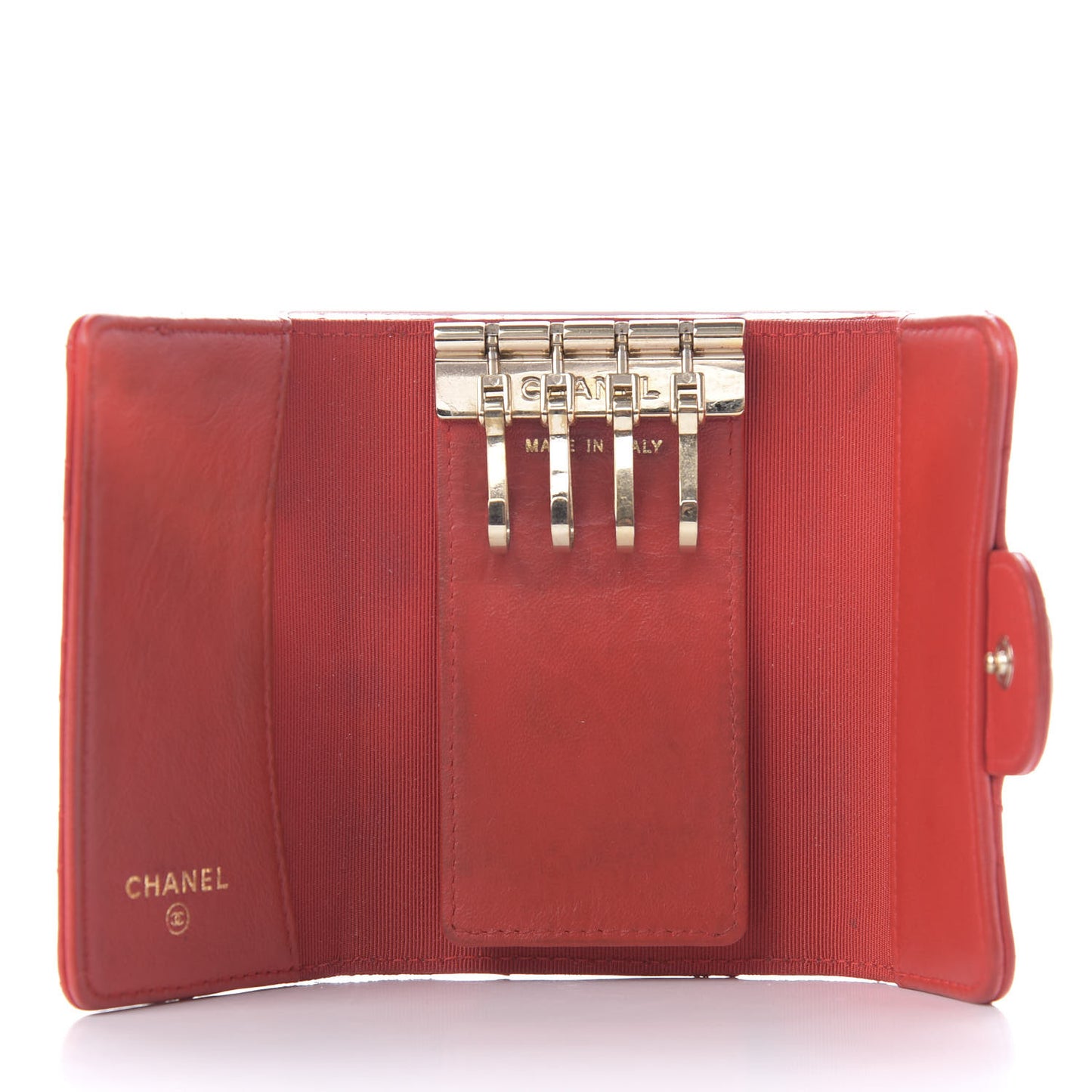 Lambskin Quilted 4 Key Holder Red