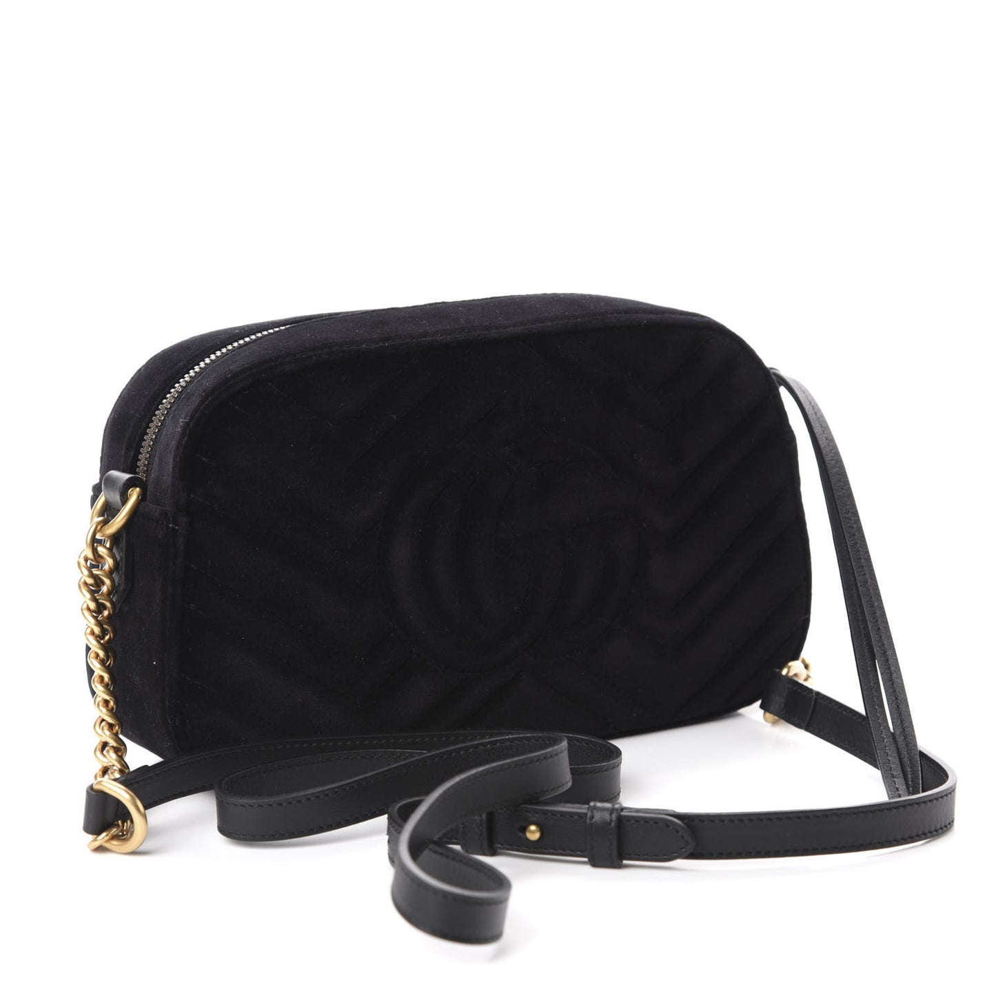 Velvet Matelasse Crystal Star Embroidered Small GG Marmont Chain Shoulder Bag Black