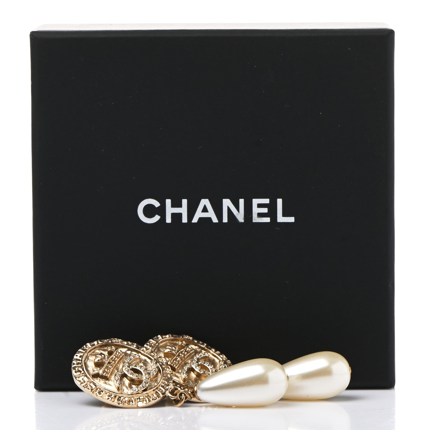 Crystal Pearl Crown CC Drop Earrings Gold