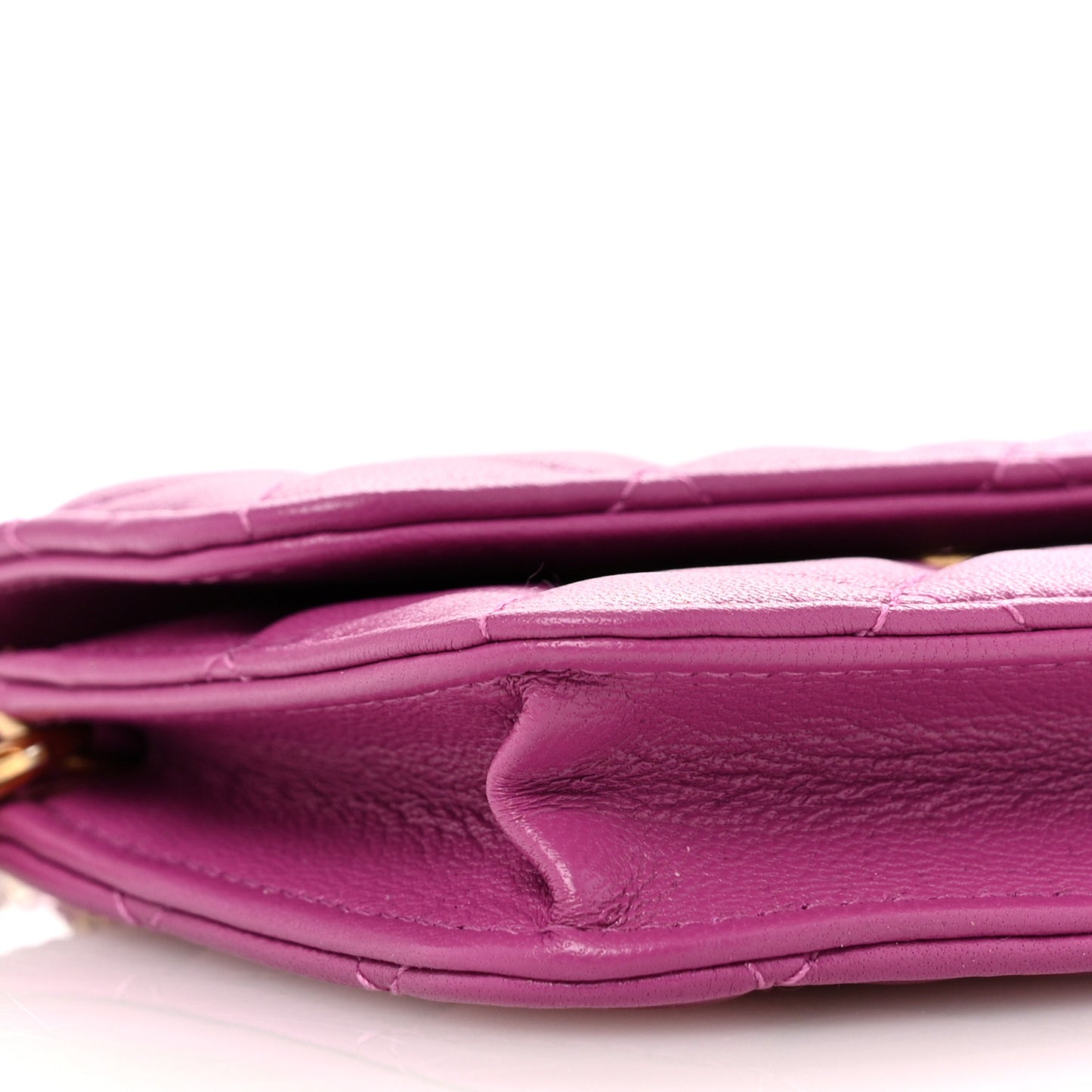 Lambskin Quilted Pearl Crush Clutch With Chain Purple