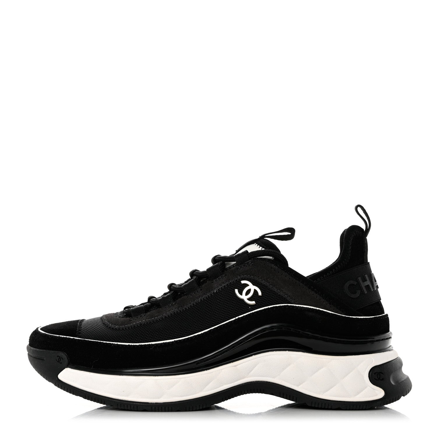 Chanel Velvet Calfskin Mixed Fibers CC Sneakers 38 Black 1 of 9