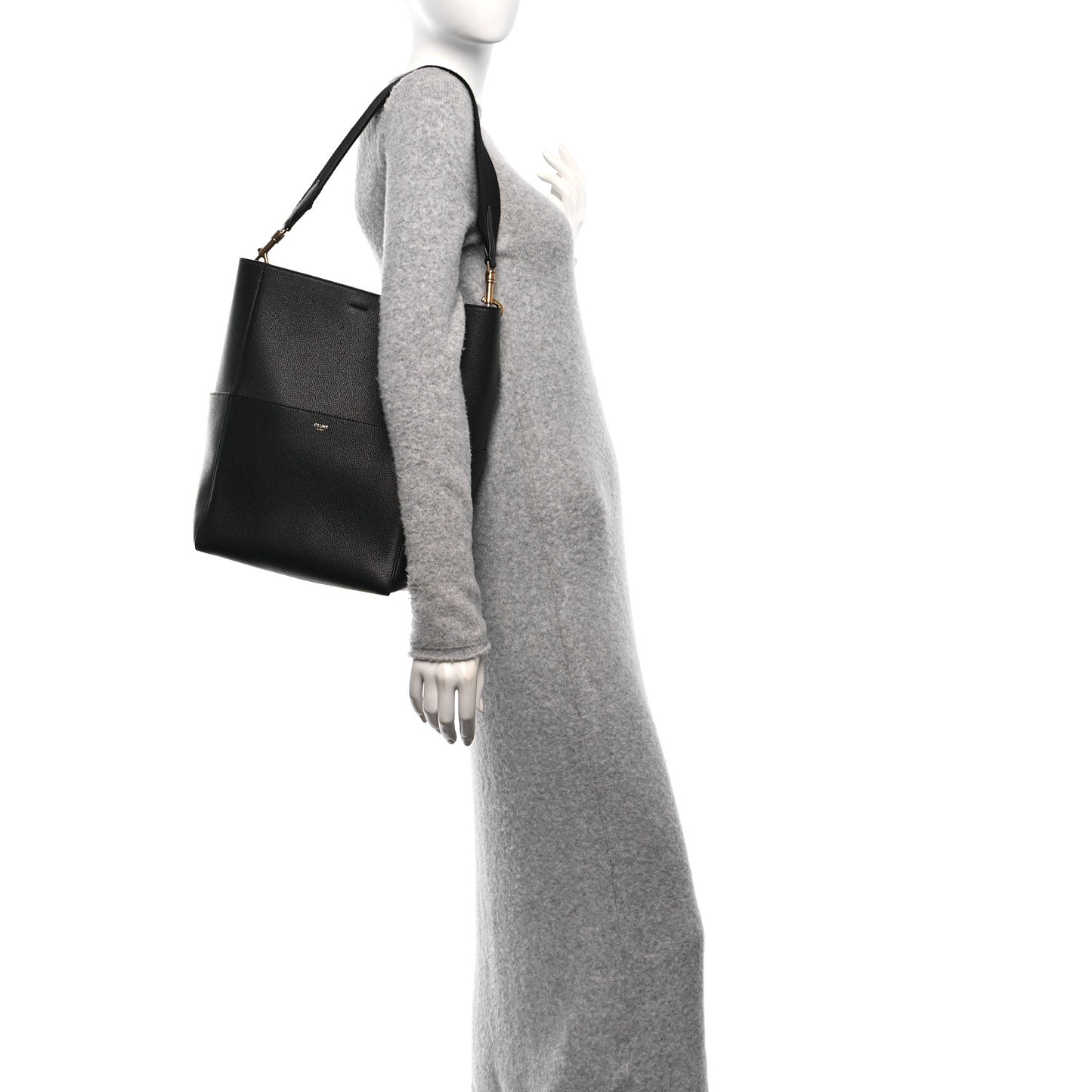 Soft Grained Calfskin Sangle Bucket Bag Black