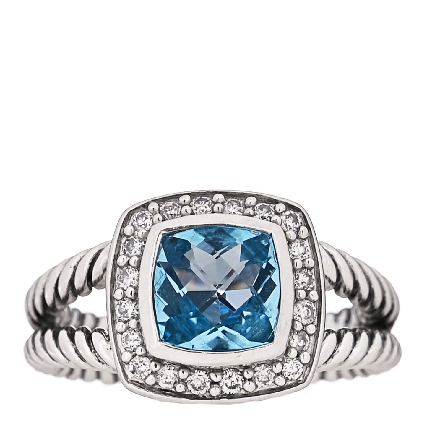 Sterling Silver Diamond Blue Topaz 7mm Petite Albion Ring 49 5