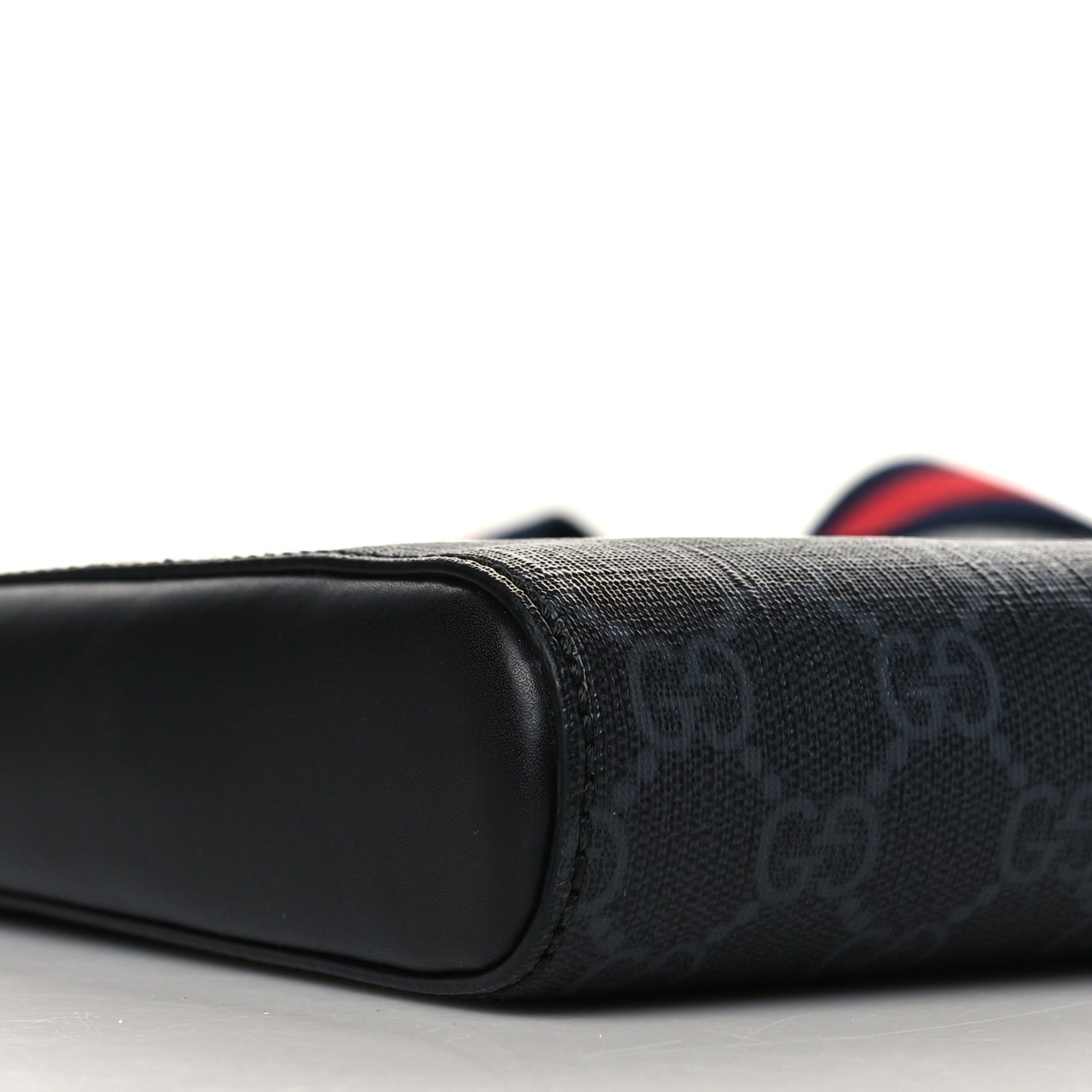 GG Supreme Monogram Web Small Flat Messenger Bag Black Grey