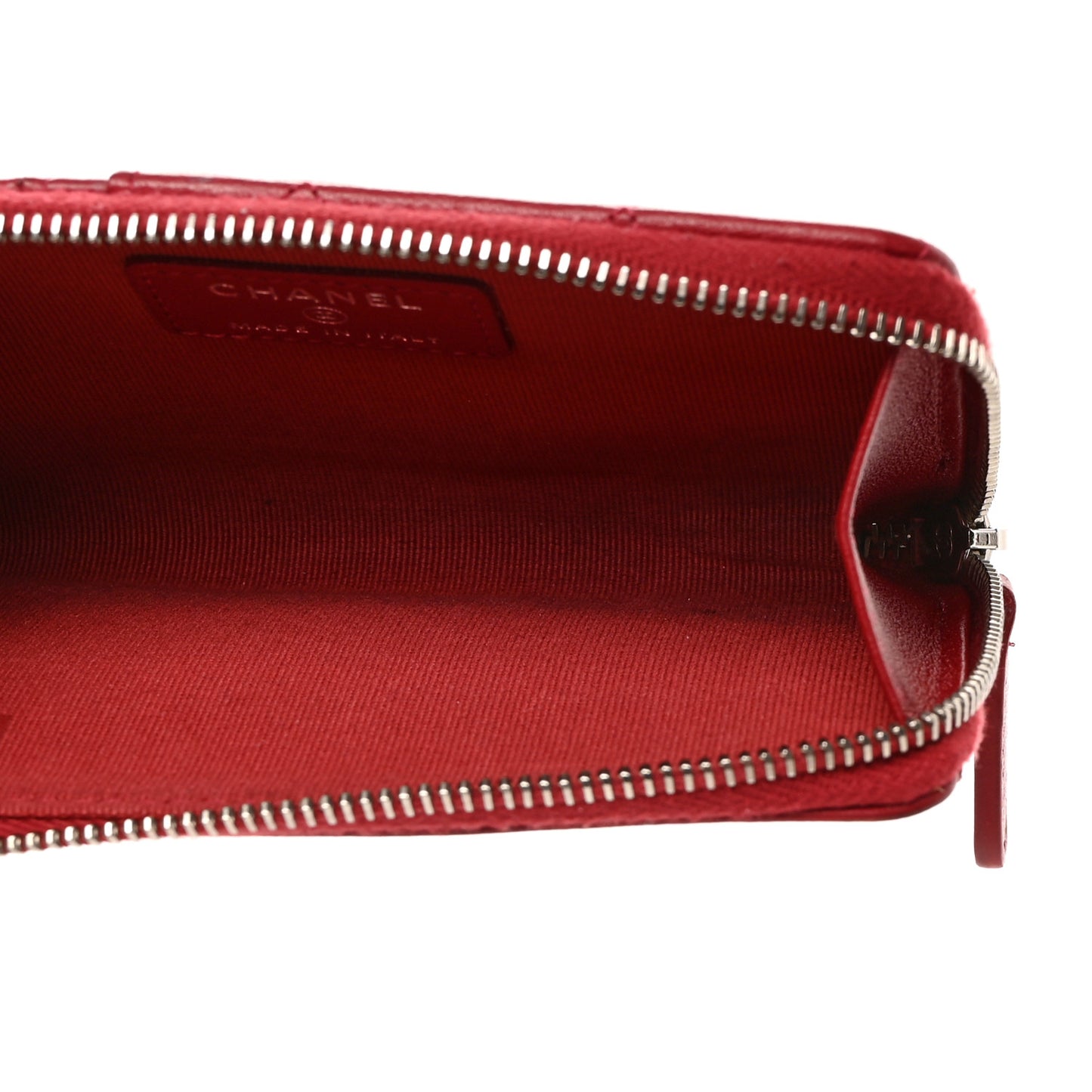 Lambskin Quilted CC Zip Around Card Holder Red