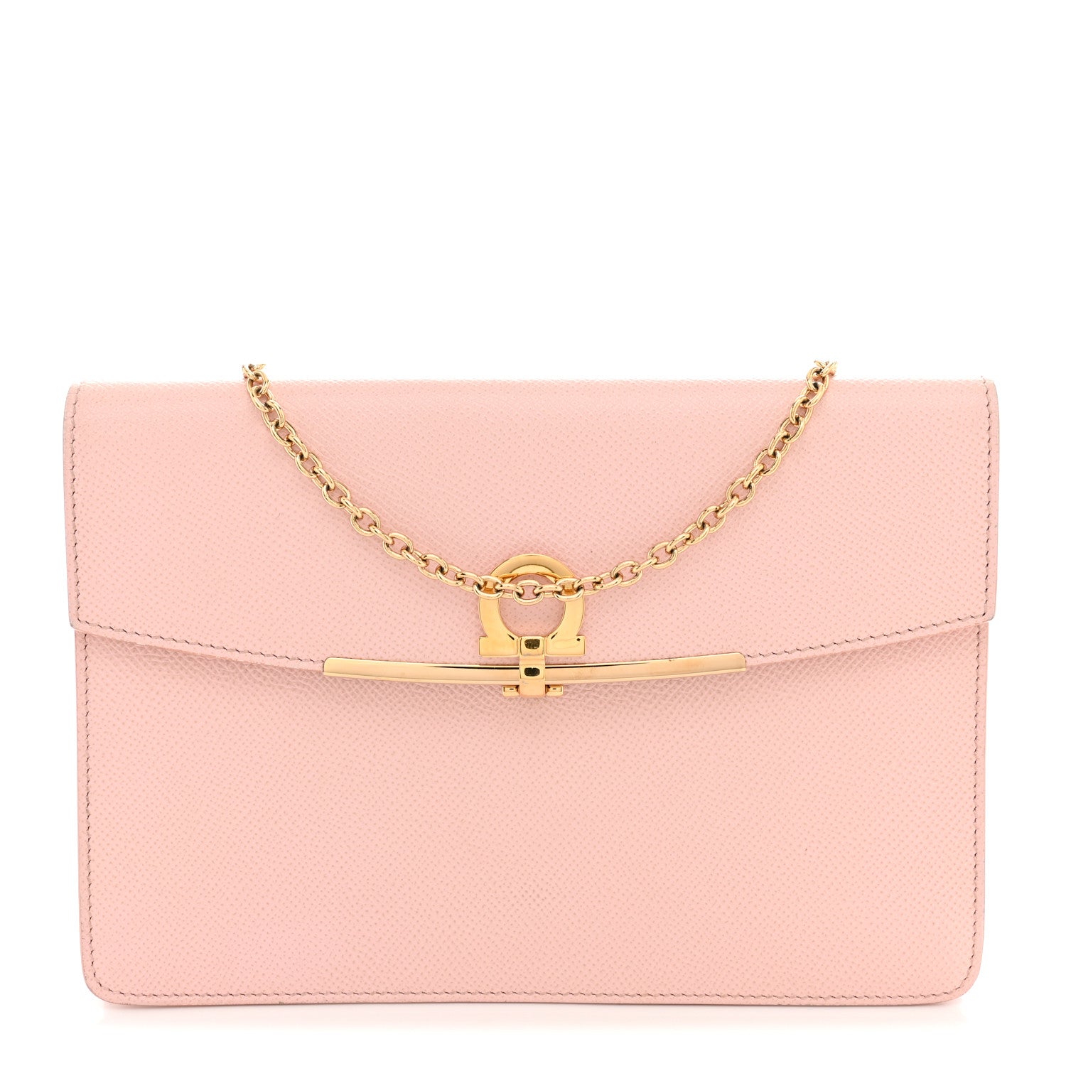 Salvatore Ferragamo Hammered Calfskin Gancio Wallet On Chain